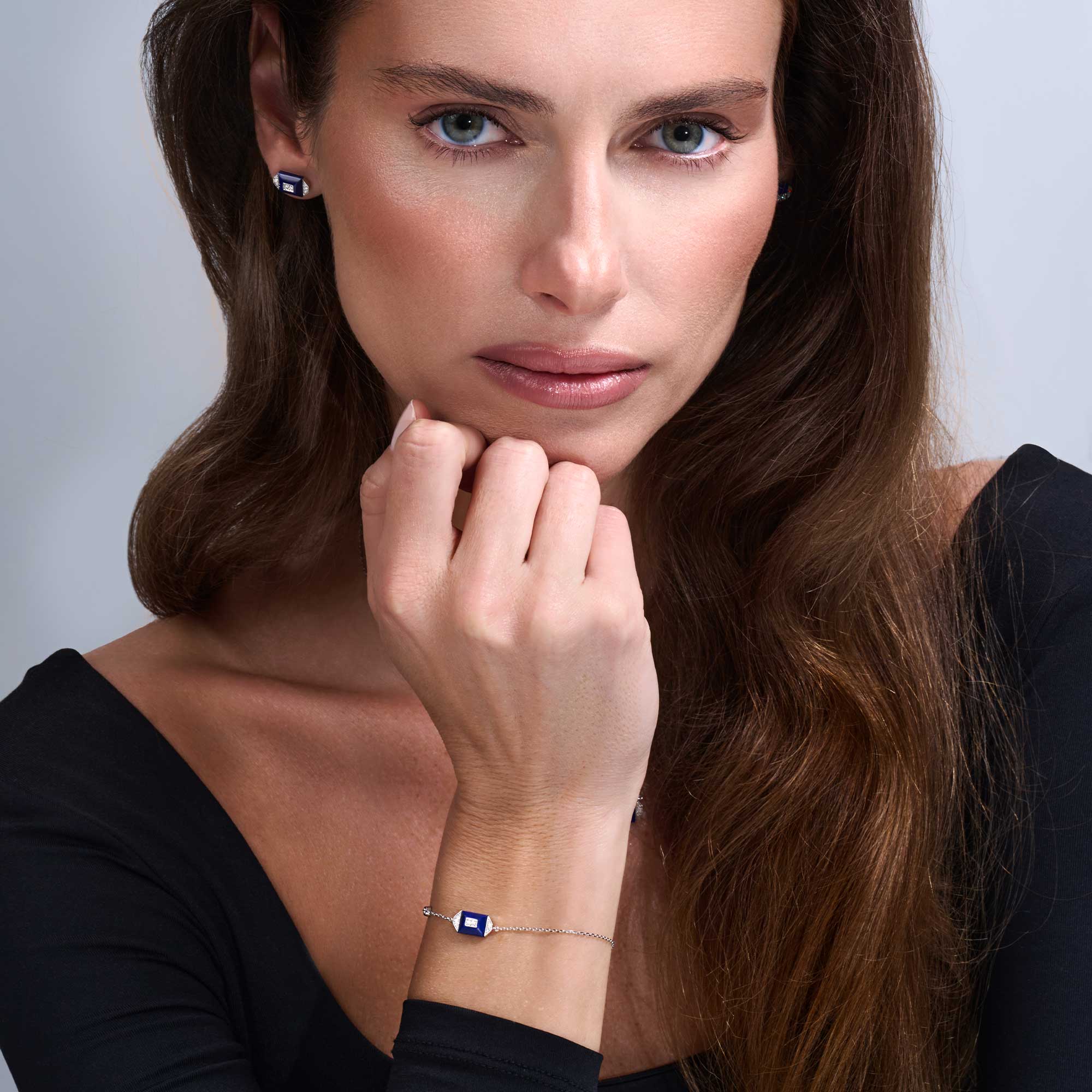 Layl White Gold Diamond Lapis Lazuli Bracelet - Image 2