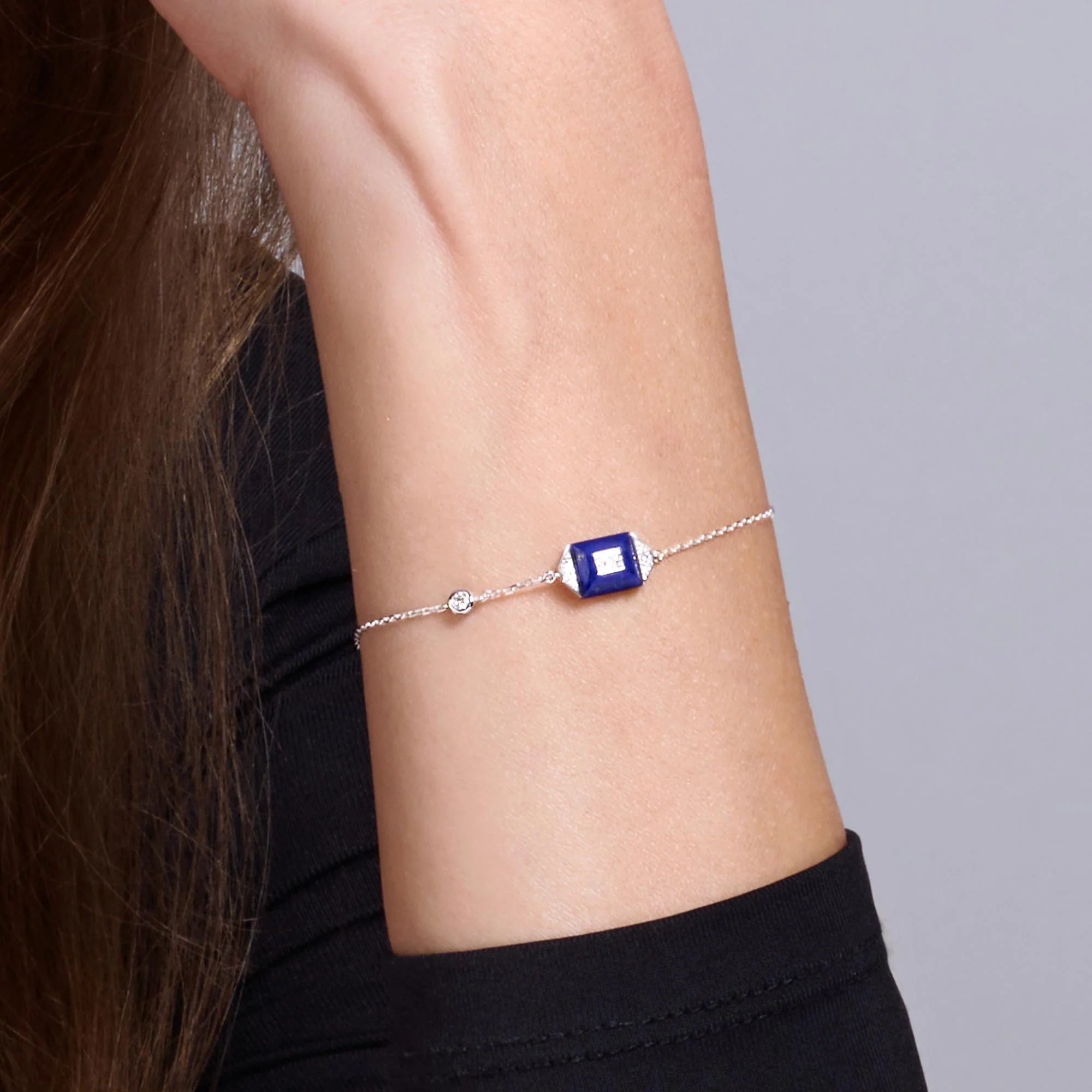 Layl White Gold Diamond Lapis Lazuli Bracelet - Image 4