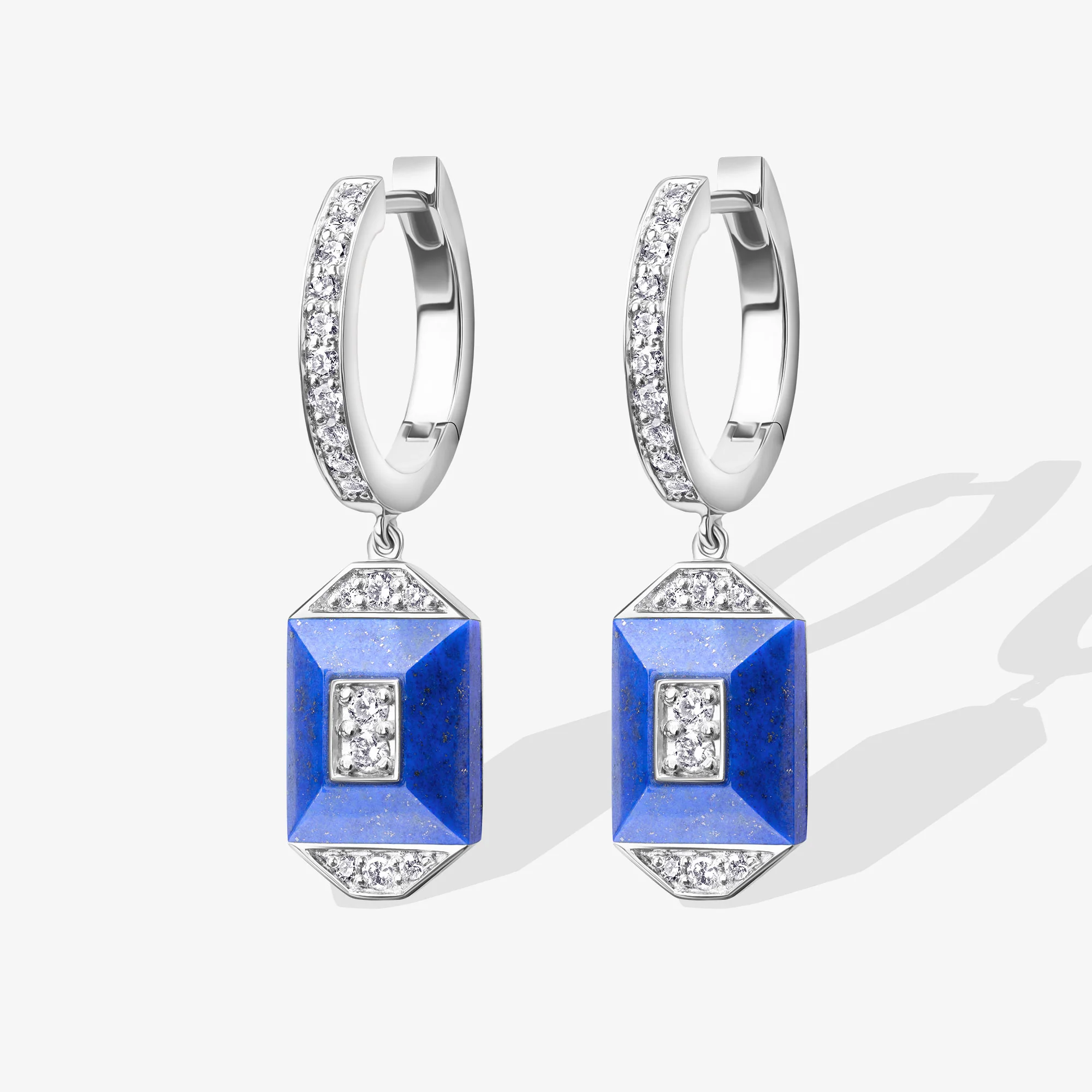 Layl White Gold Diamond Lapis Lazuli Dangling Hoop Earrings