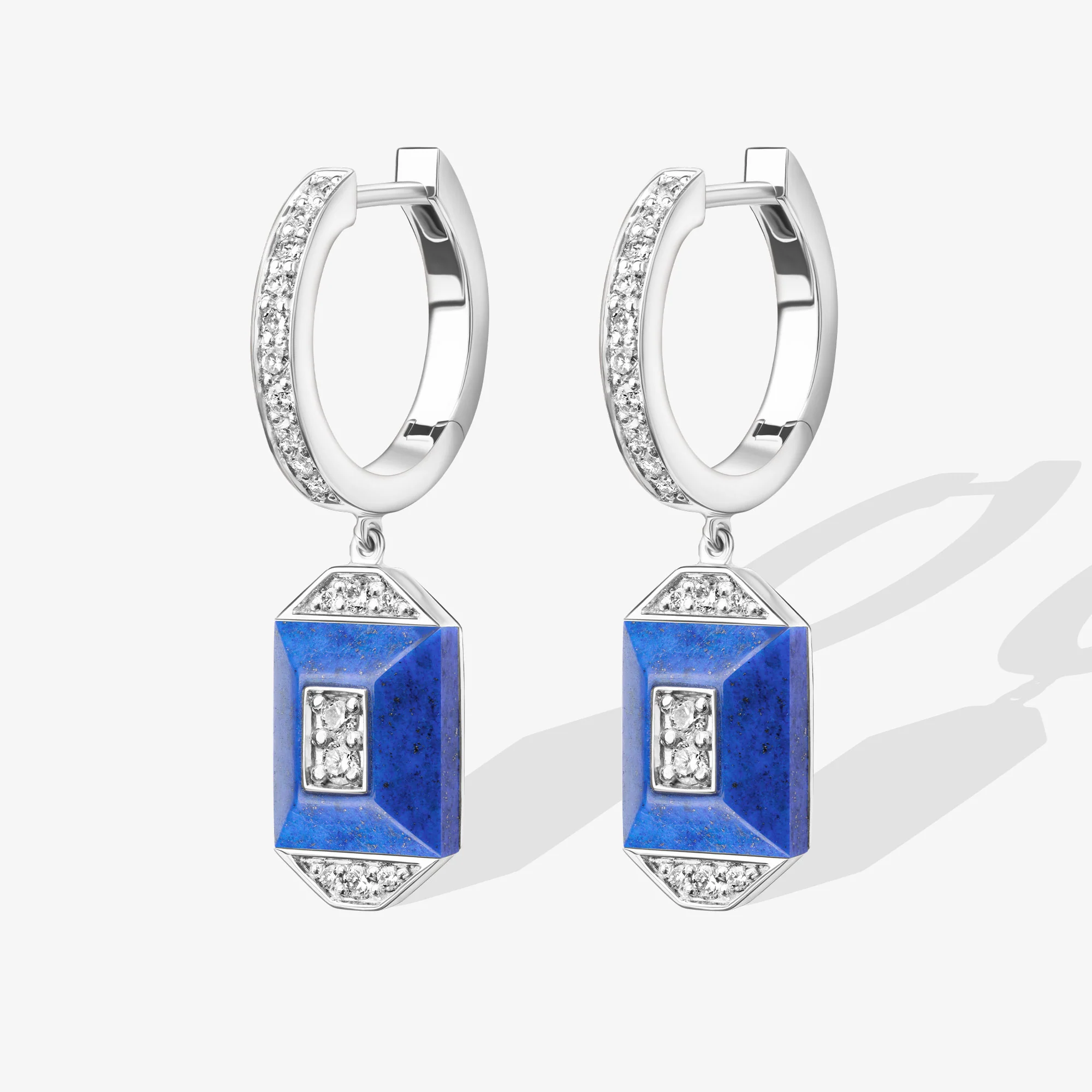 Layl White Gold Diamond Lapis Lazuli Dangling Hoop Earrings - Image 3