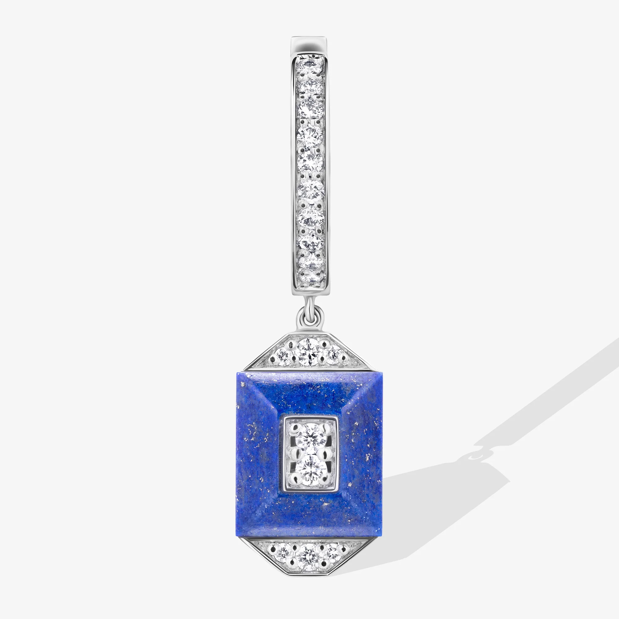 Layl White Gold Diamond Lapis Lazuli Dangling Hoop Earrings - Image 5
