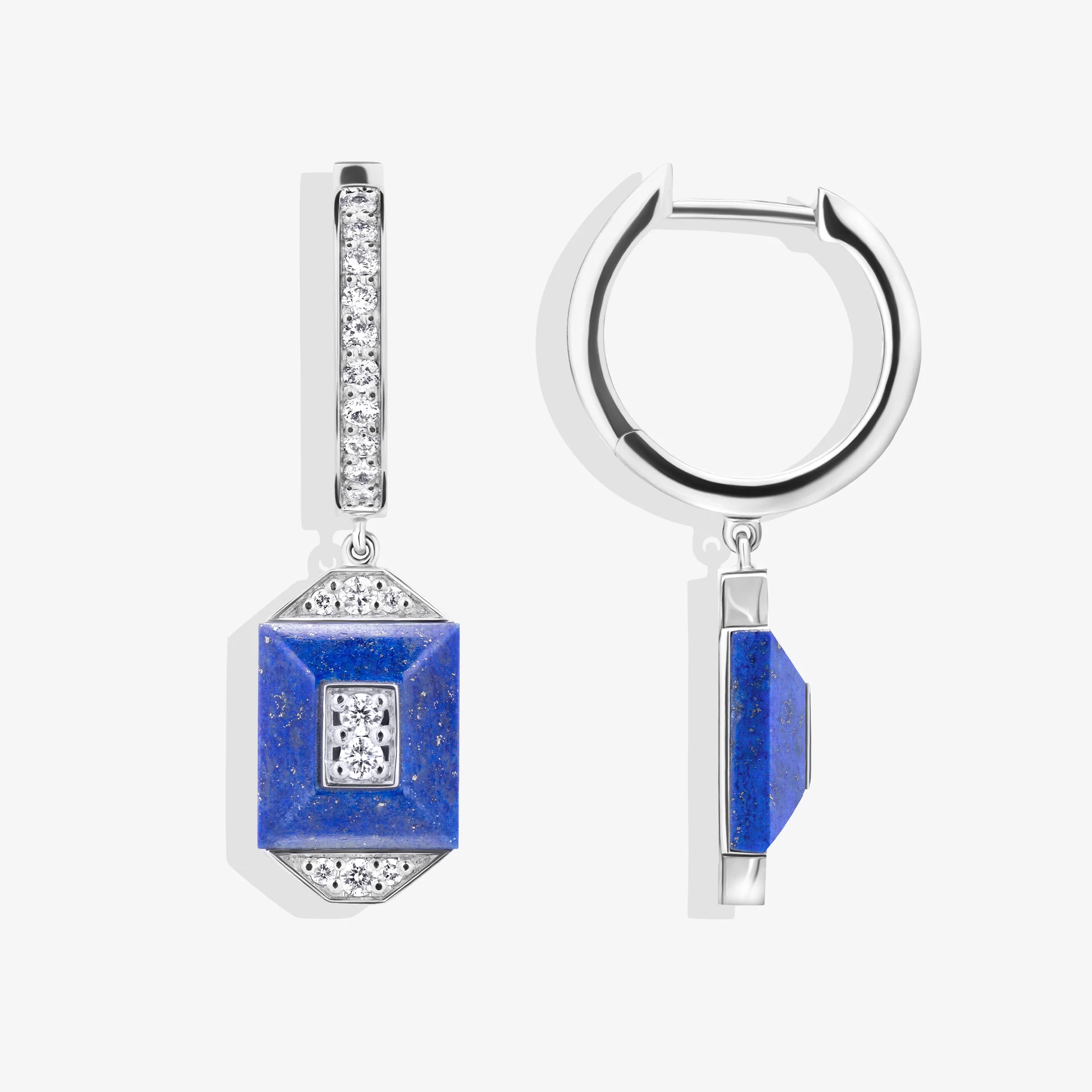 Layl White Gold Diamond Lapis Lazuli Dangling Hoop Earrings - Image 6