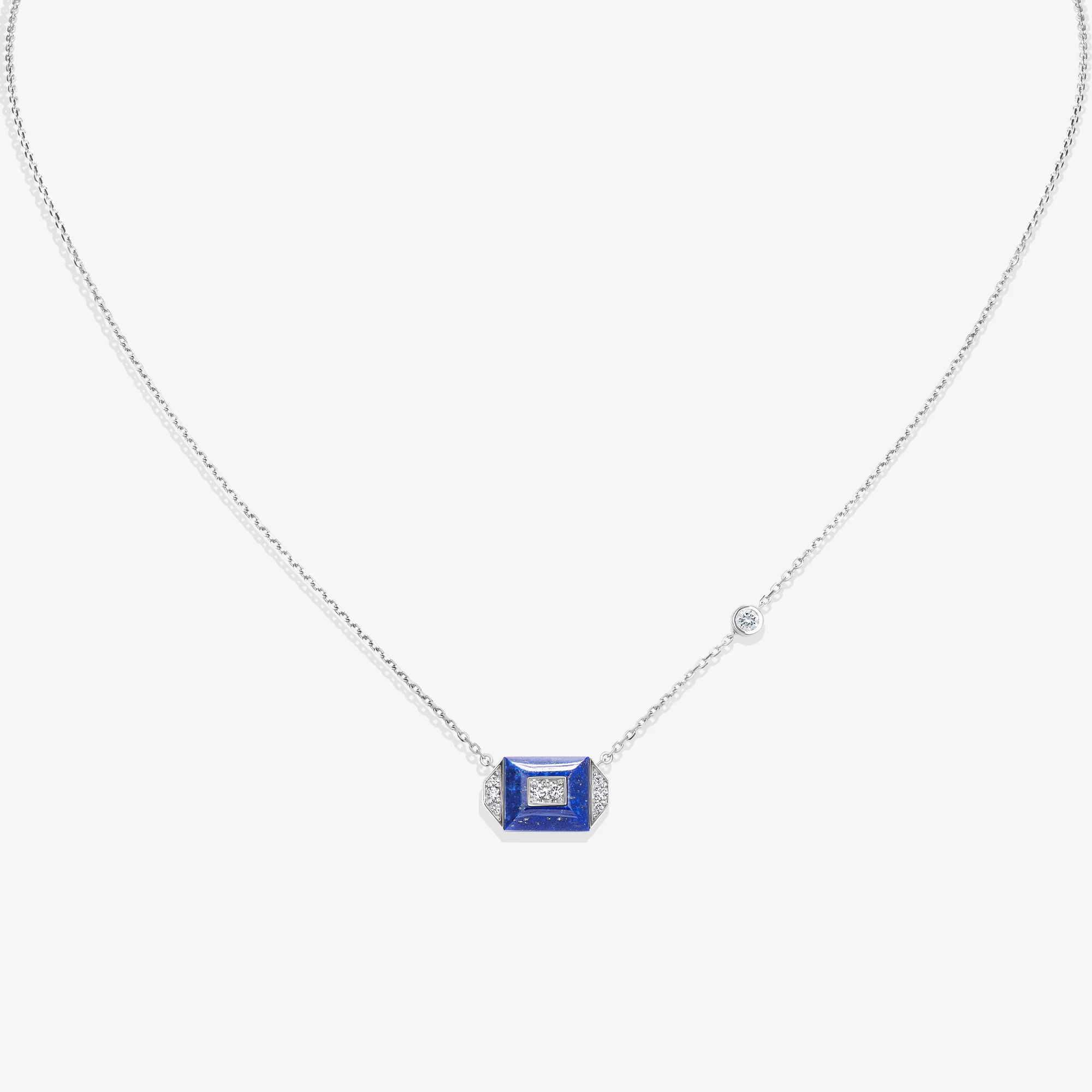 Layl White Gold Diamond Lapis Lazuli Necklace - Image 3