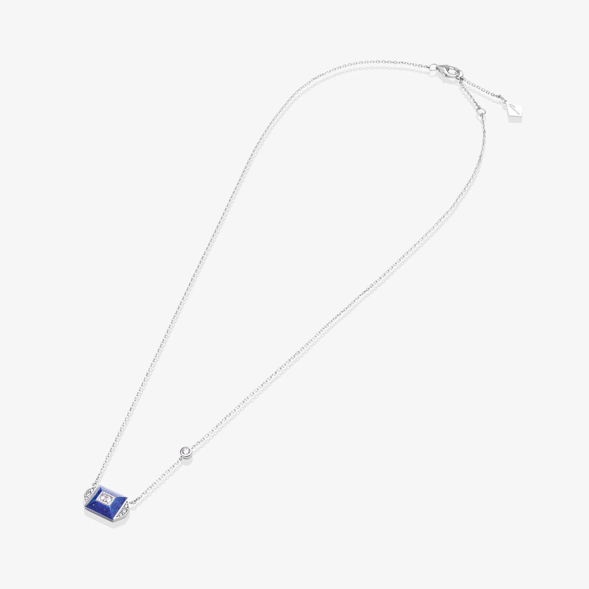 Layl White Gold Diamond Lapis Lazuli Necklace - Image 4