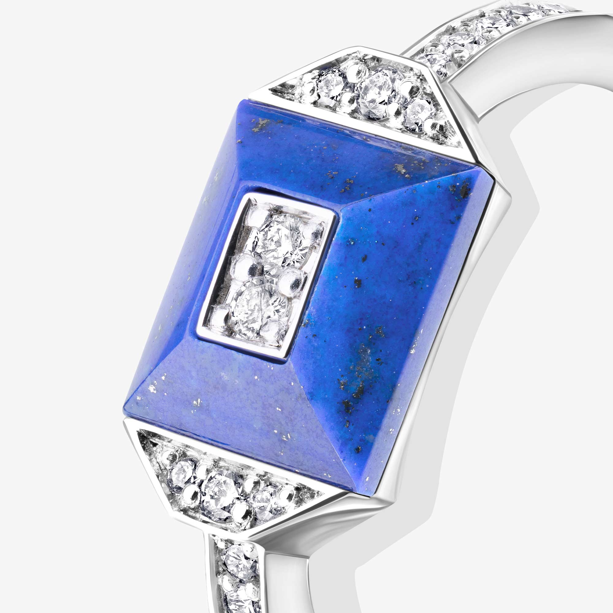 Layl White Gold Diamond Lapis Lazuli Single Ring - Image 3