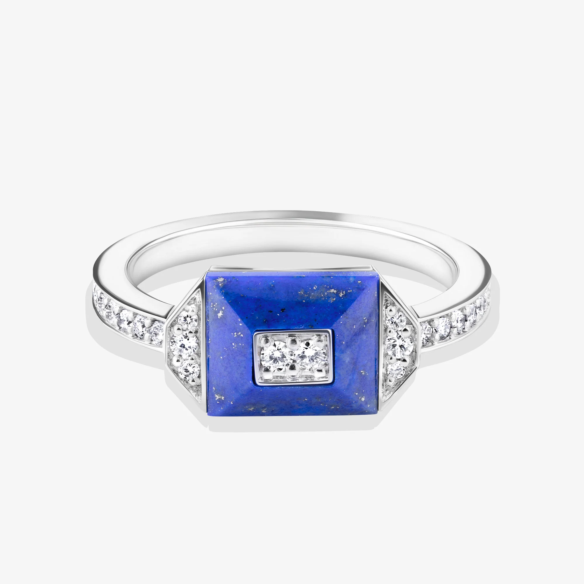 Layl White Gold Diamond Lapis Lazuli Single Ring - Image 5