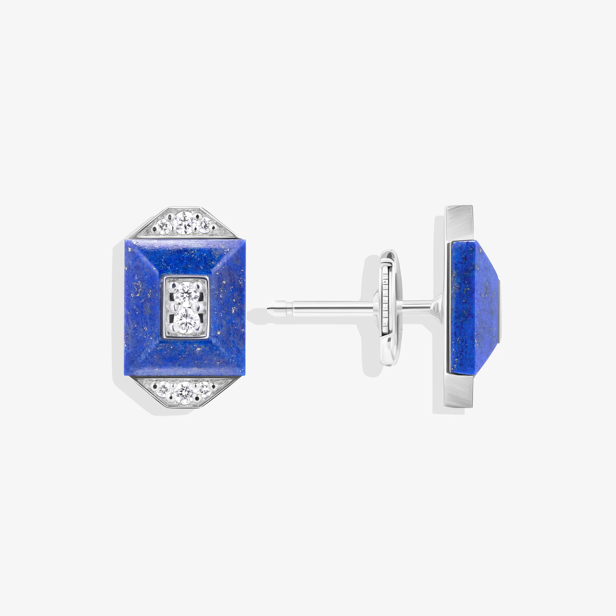 Layl White Gold Diamond Lapis Lazuli Stud Earrings - Image 3