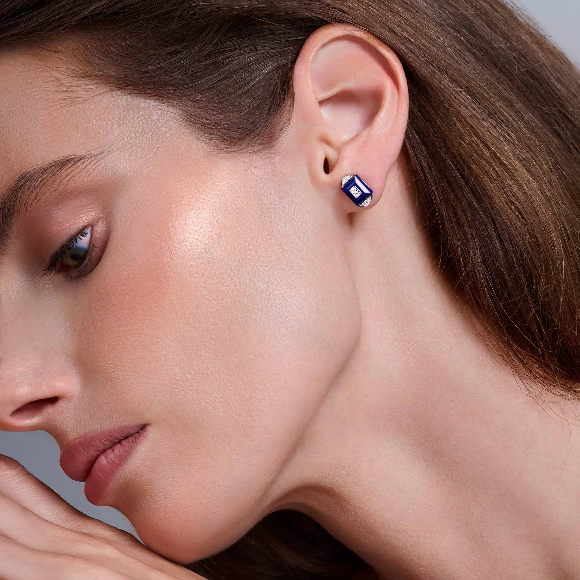 Layl White Gold Diamond Lapis Lazuli Stud Earrings - Image 4