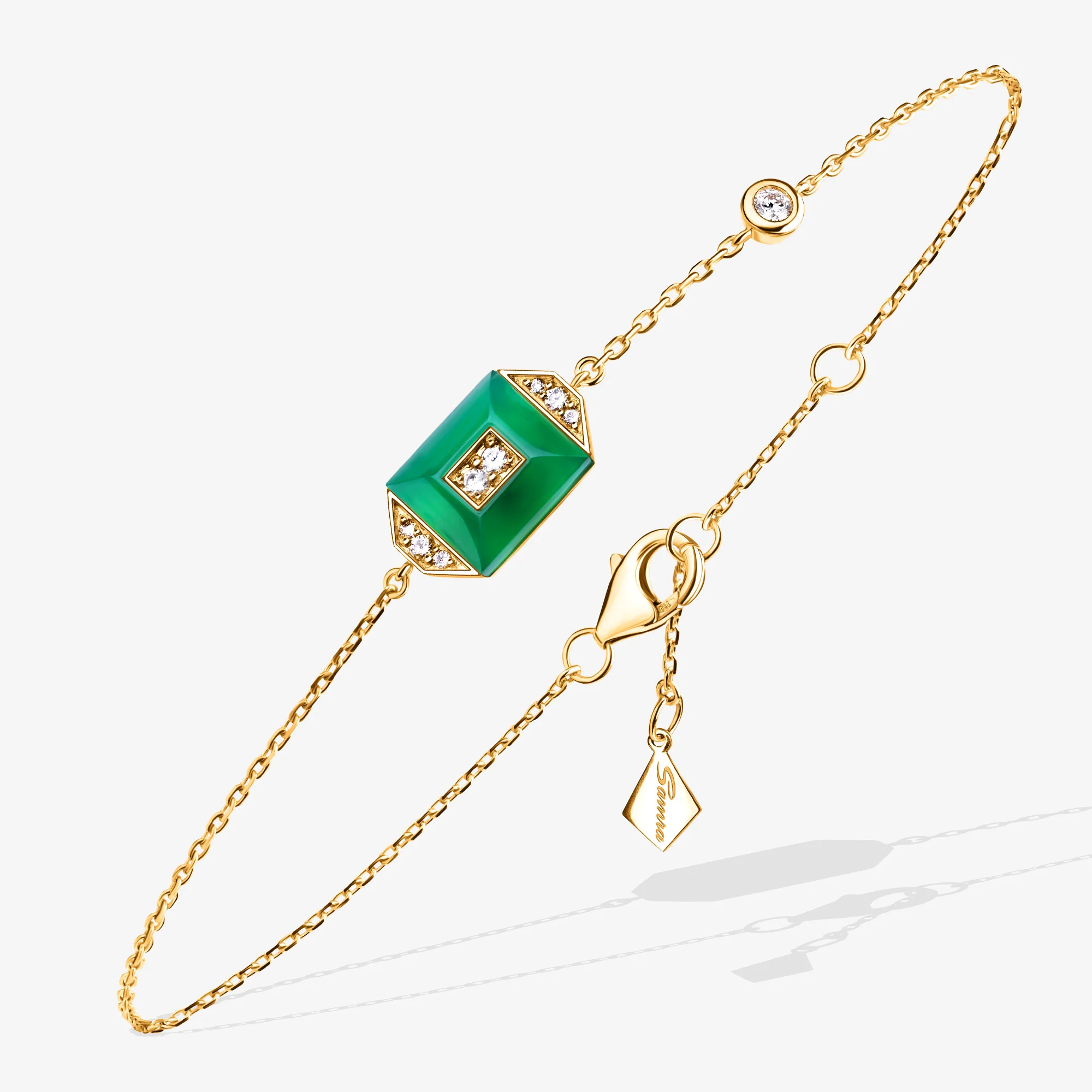 Layl Yellow Gold Diamond Green Agate Bracelet