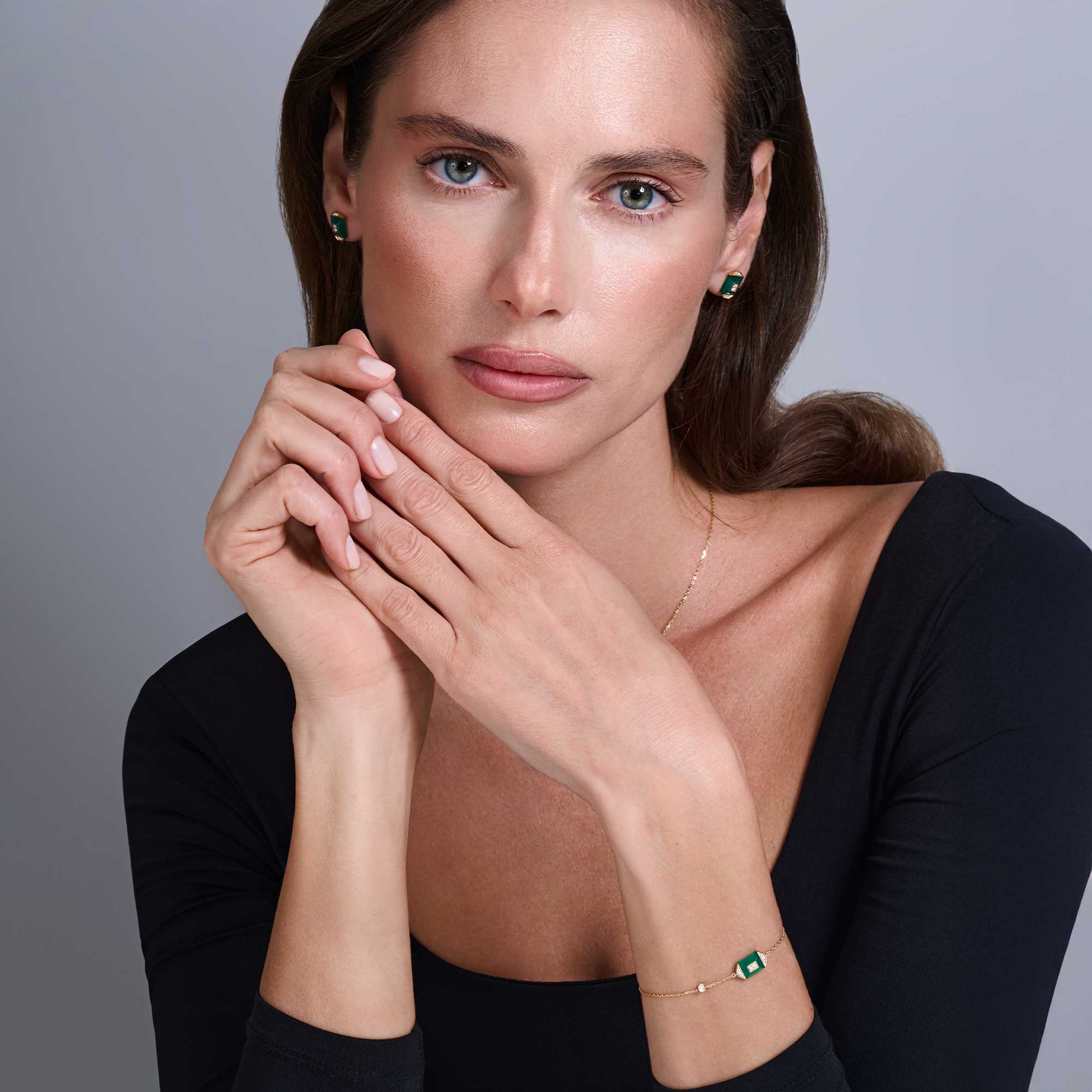 Layl Yellow Gold Diamond Green Agate Bracelet - Image 2