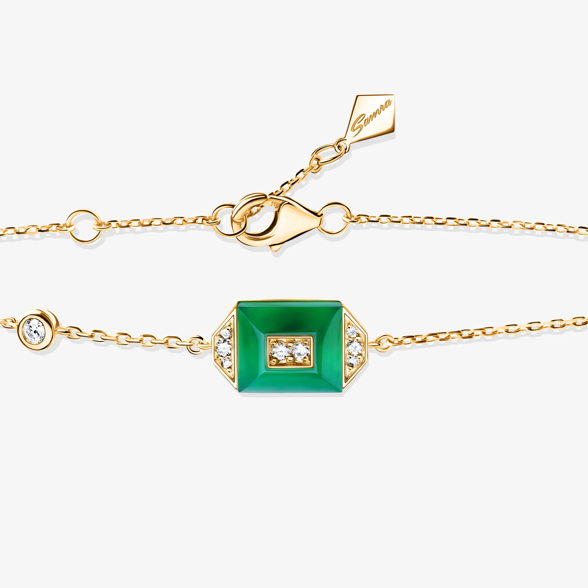 Layl Yellow Gold Diamond Green Agate Bracelet - Image 5