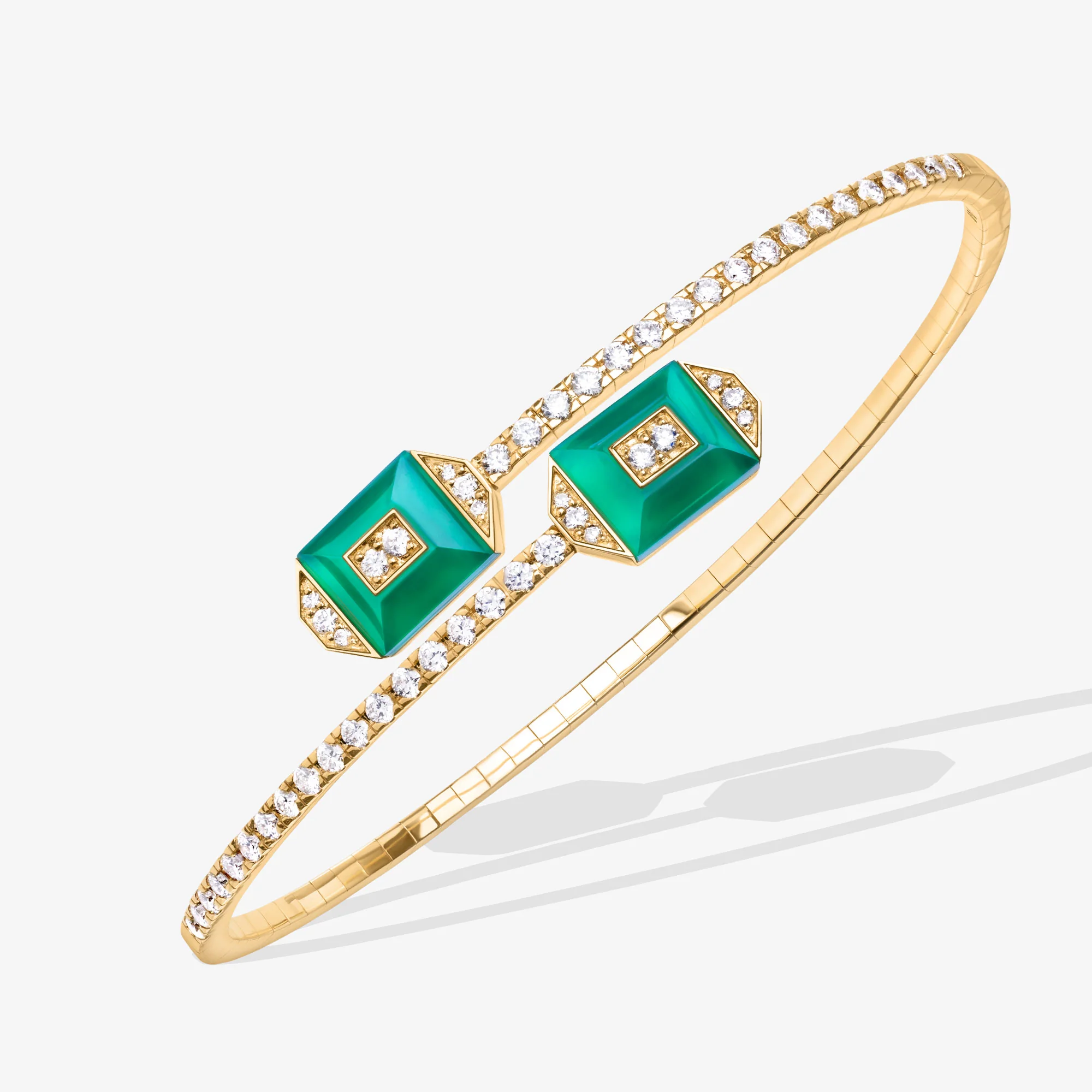 Layl Yellow Gold Diamond Green Agate Crossover Bangle