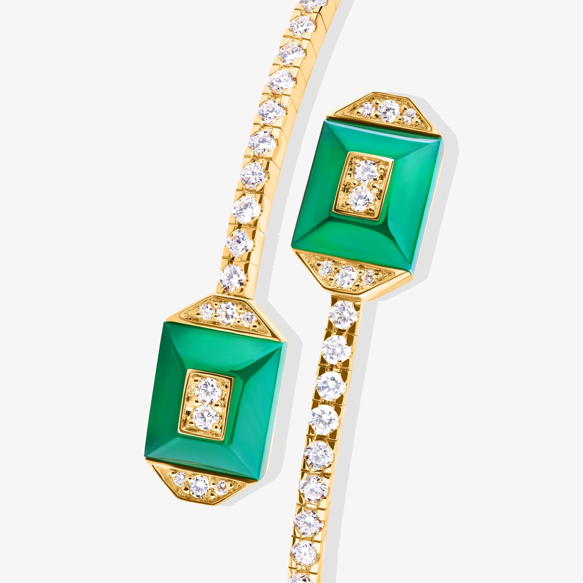 Layl Yellow Gold Diamond Green Agate Crossover Bangle - Image 3