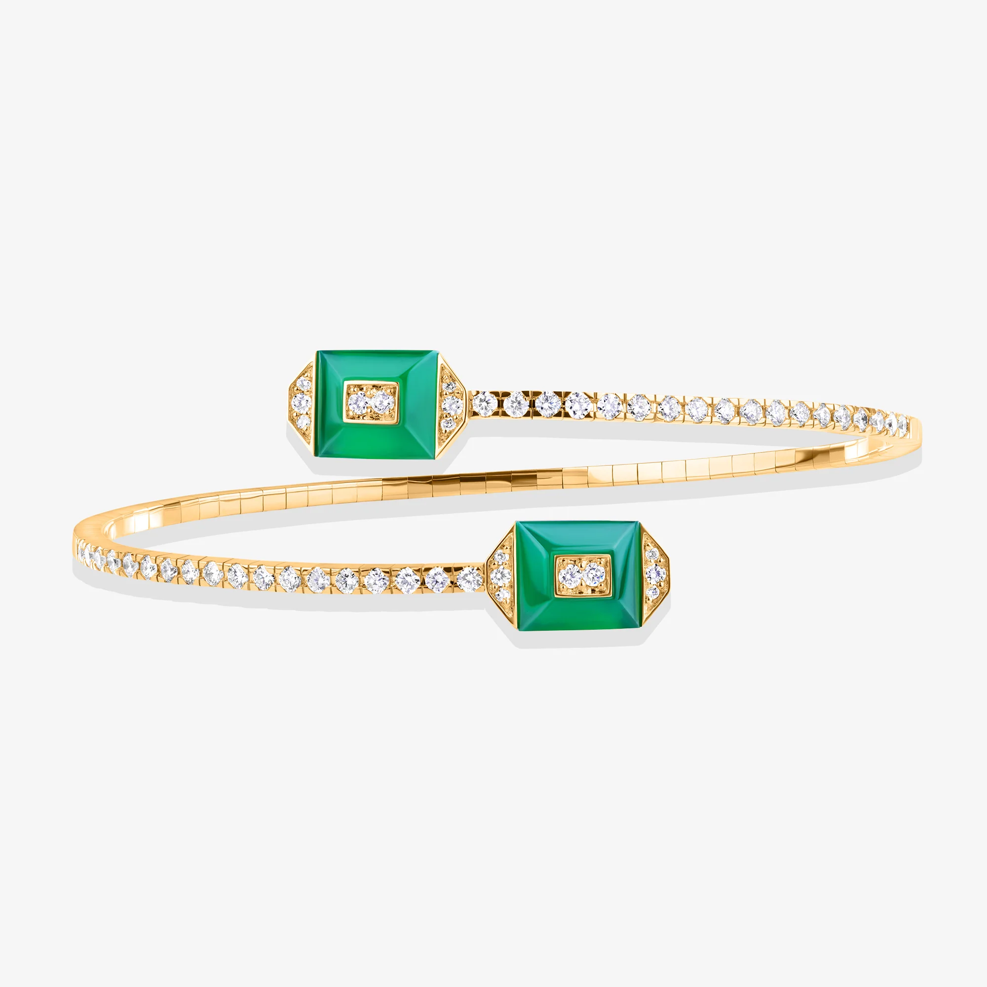 Layl Yellow Gold Diamond Green Agate Crossover Bangle - Image 5