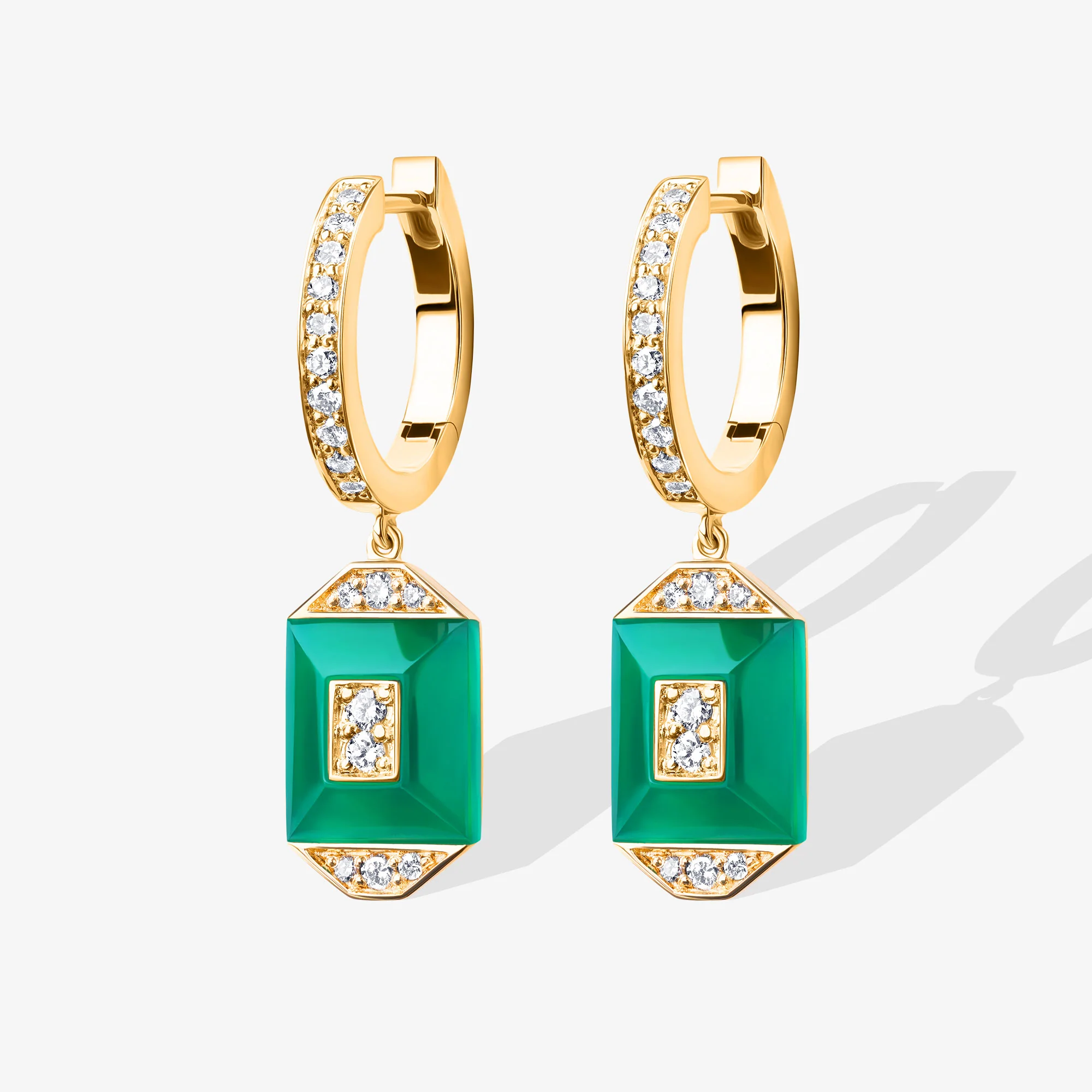 Layl Yellow Gold Diamond Green Agate Dangling Hoop Earrings