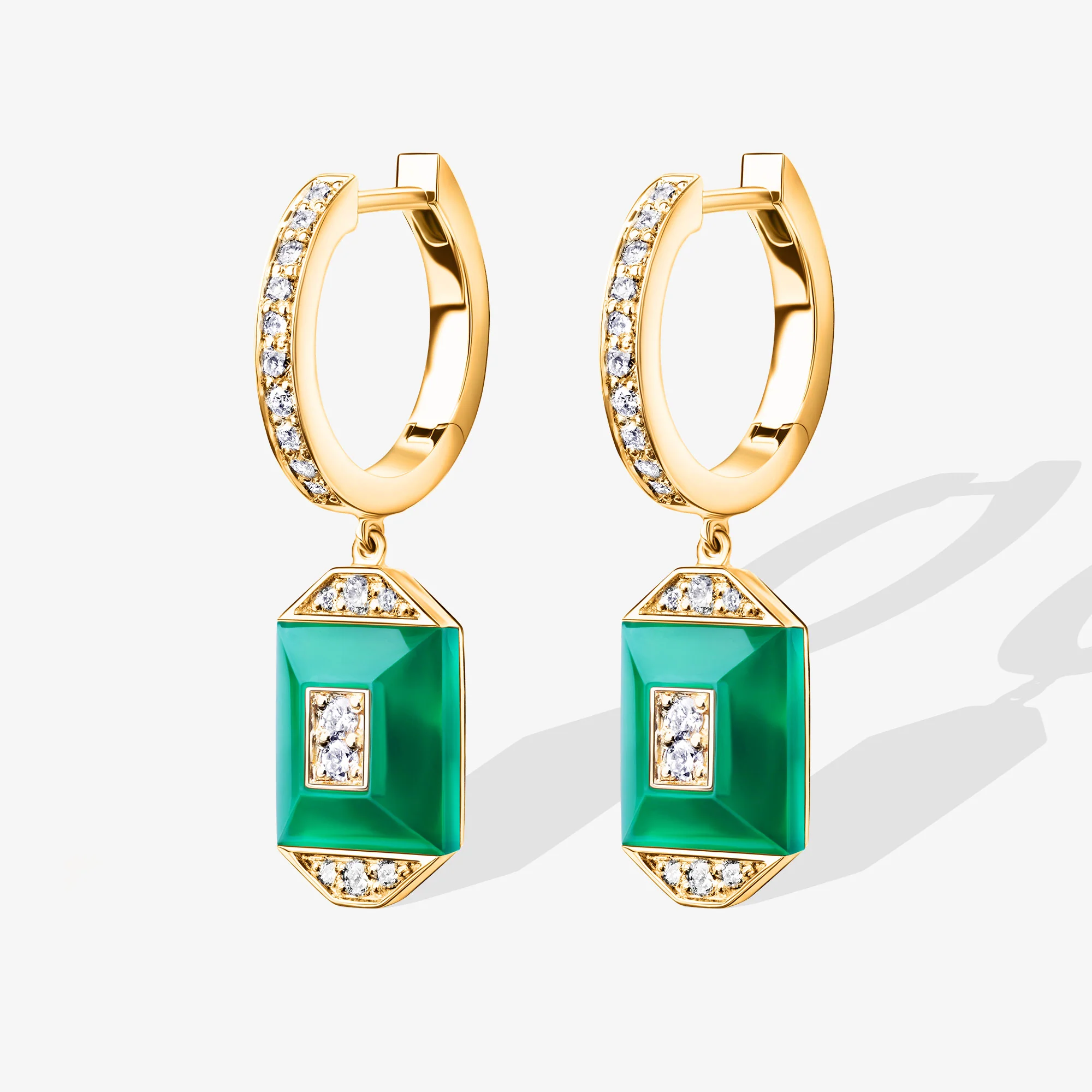 Layl Yellow Gold Diamond Green Agate Dangling Hoop Earrings - Image 3