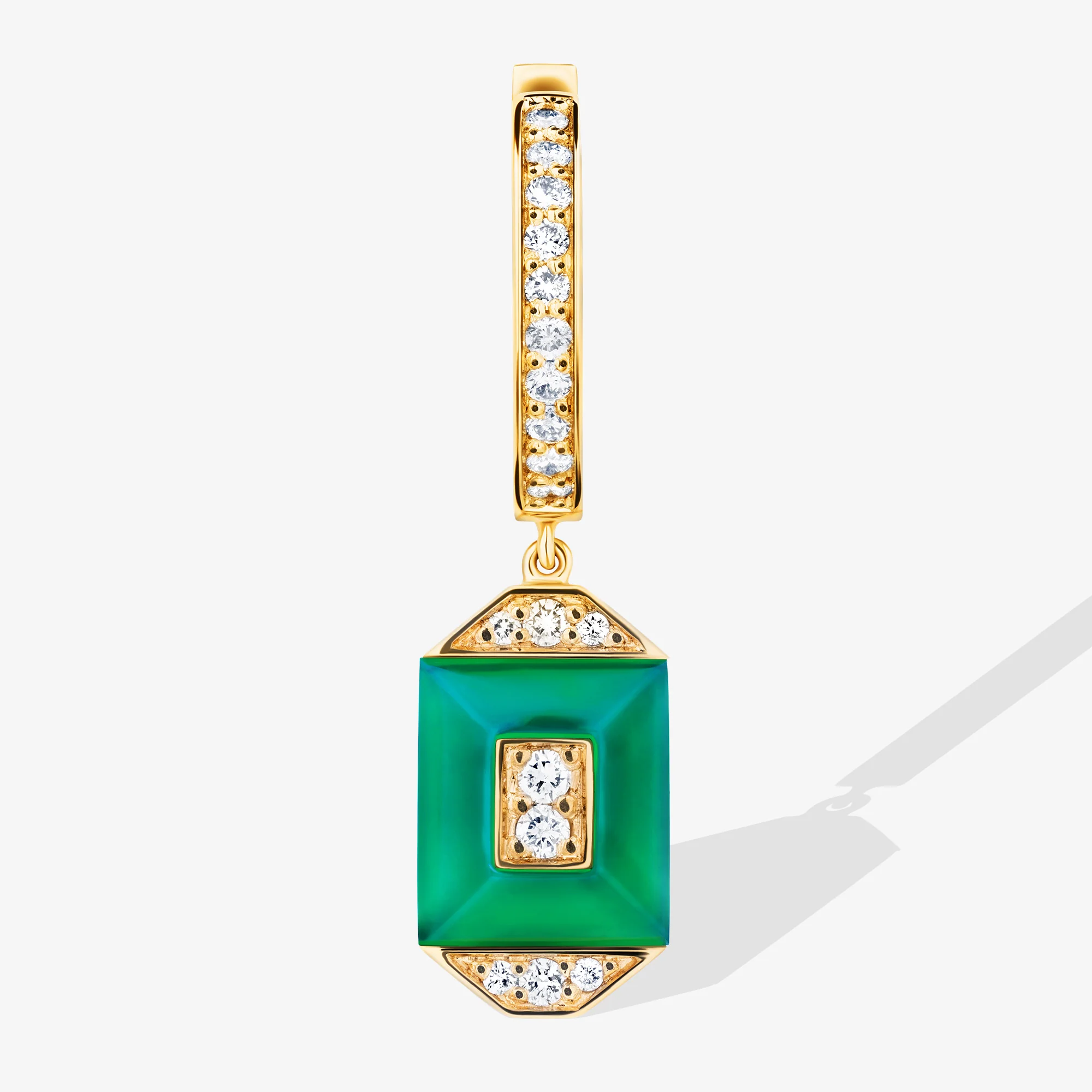Layl Yellow Gold Diamond Green Agate Dangling Hoop Earrings - Image 5