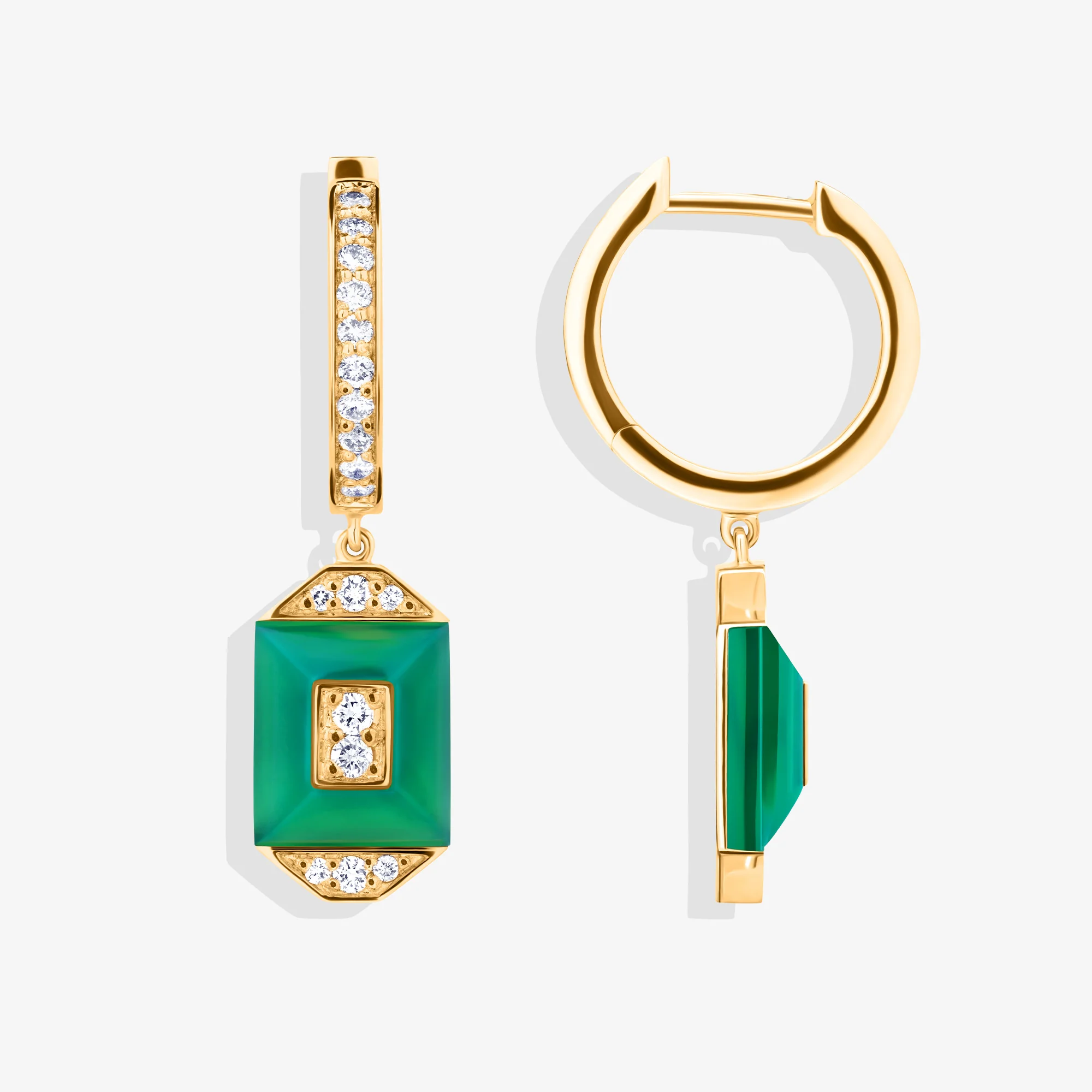 Layl Yellow Gold Diamond Green Agate Dangling Hoop Earrings - Image 6