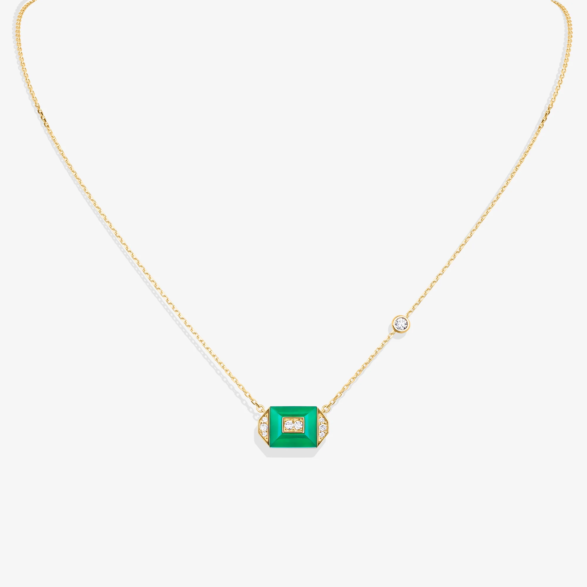 Layl Yellow Gold Diamond Green Agate Necklace - Image 3