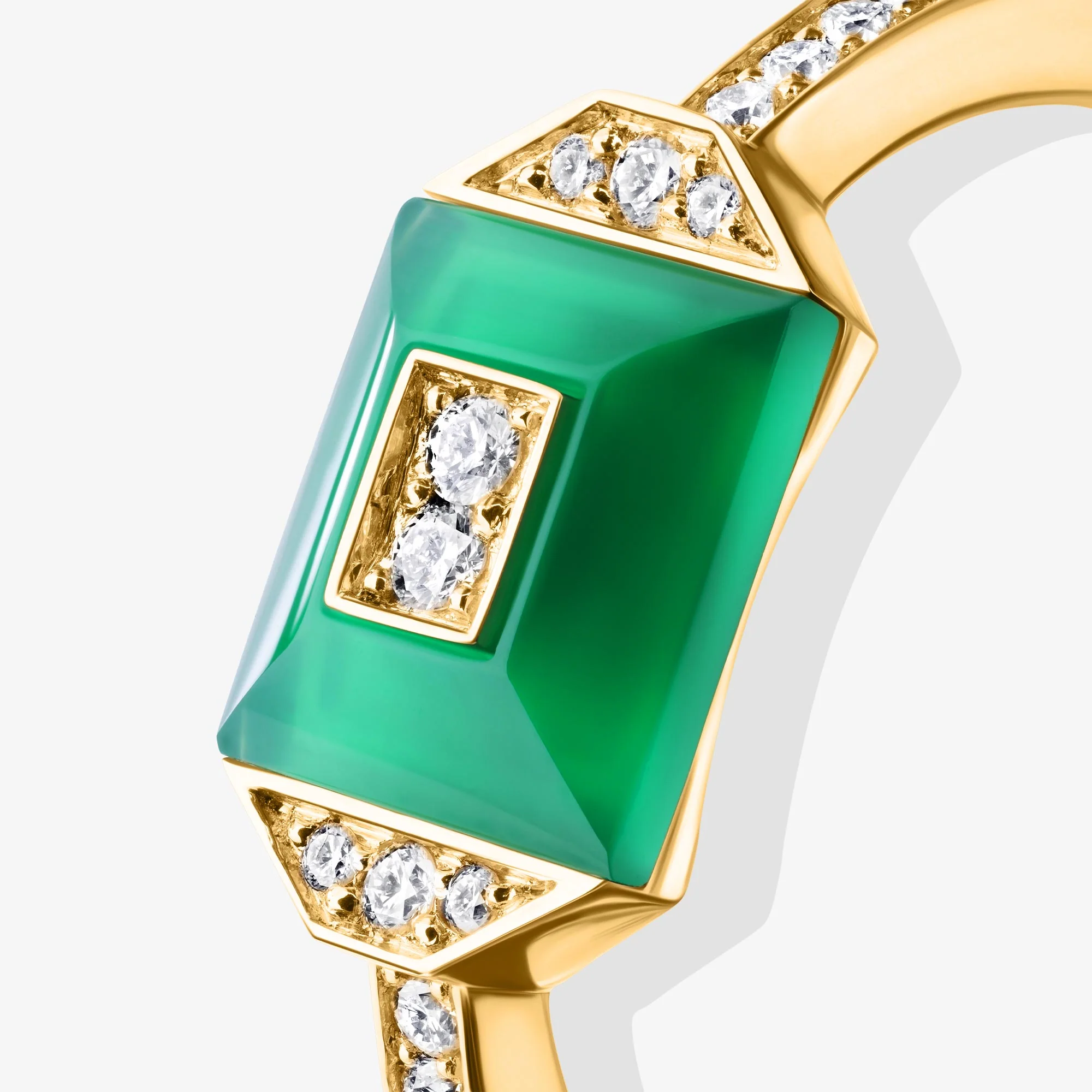 Layl Yellow Gold Diamond Green Agate Single Ring - Image 3