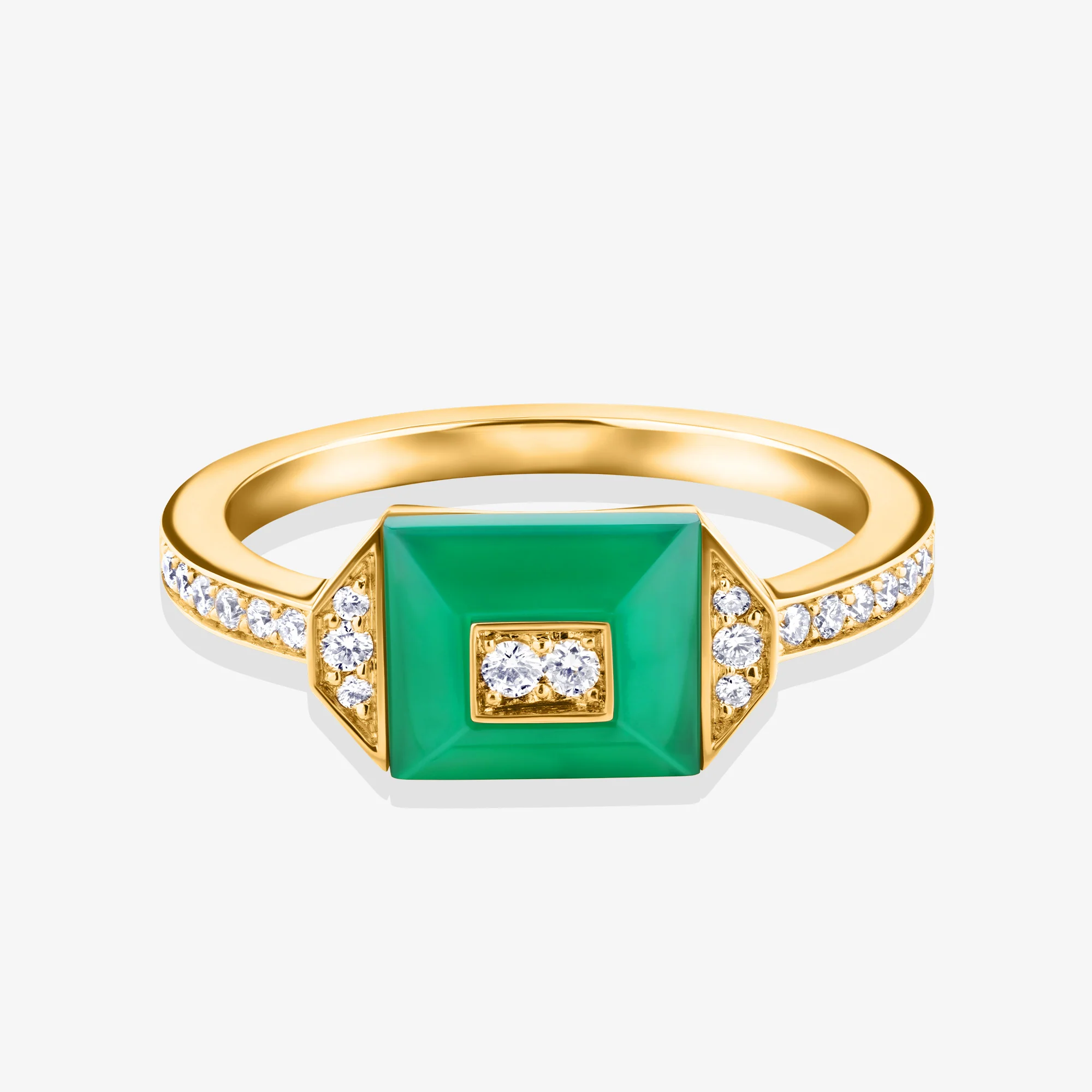 Layl Yellow Gold Diamond Green Agate Single Ring - Image 5