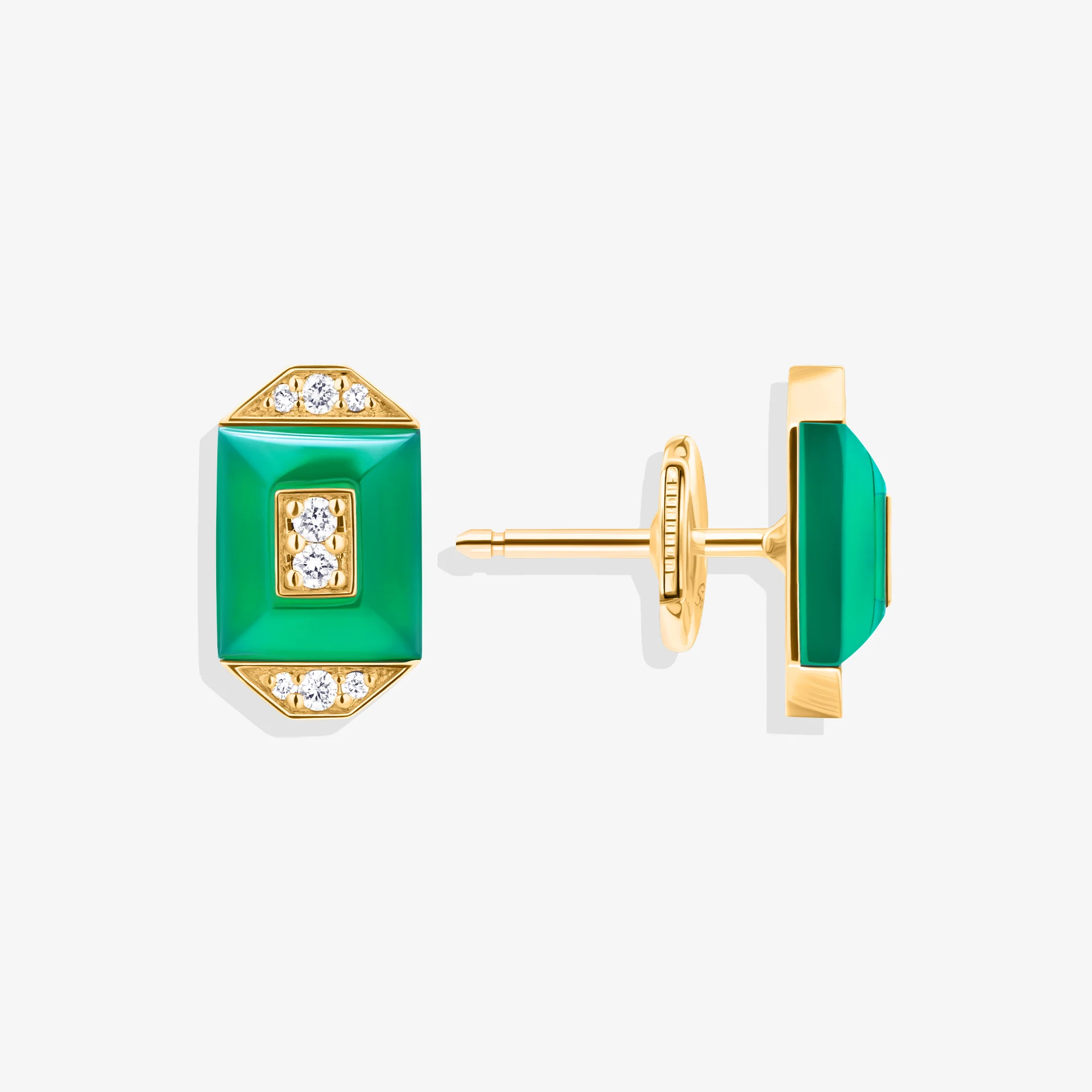 Layl Yellow Gold Diamond Green Agate Stud Earrings - Image 3