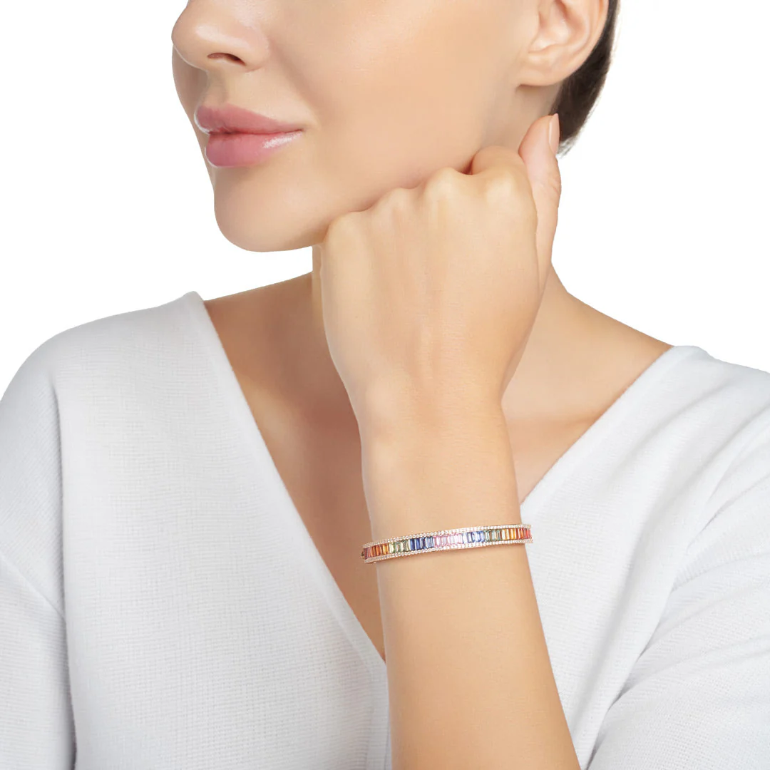 Noor Rose Gold Baguette Sapphire Bangle - Image 3