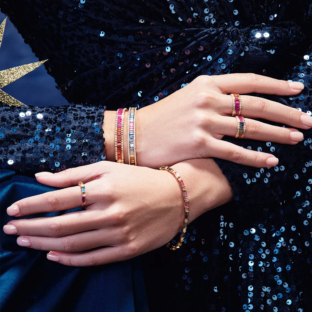 Noor Rose Gold Baguette Sapphire Bangle - Image 5