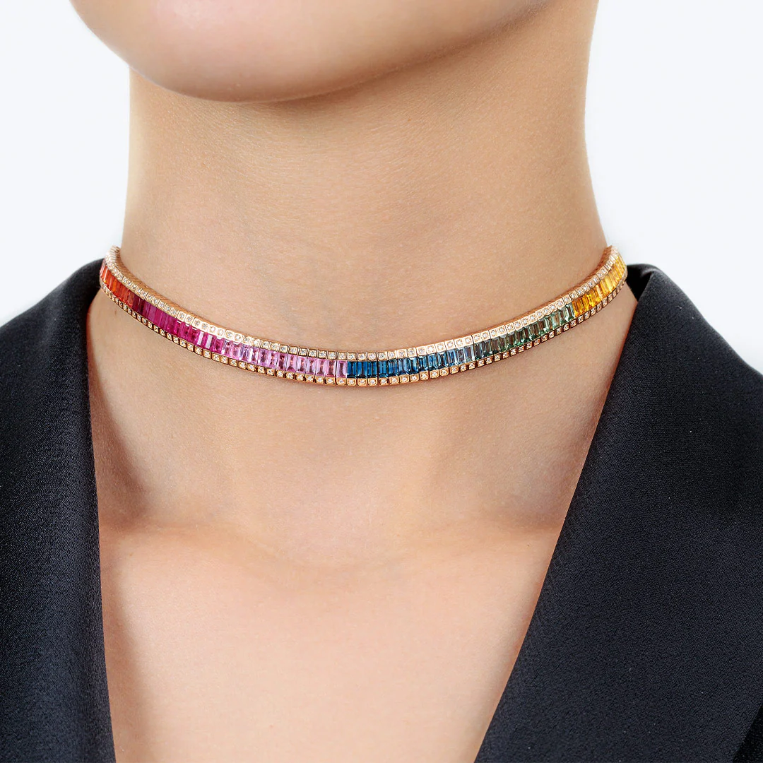 Noor Rose Gold Baguette Sapphire Choker - Image 3