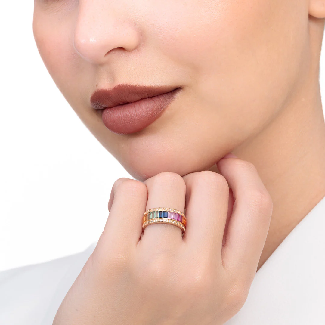 Noor Rose Gold Baguette Sapphire Half Set Band - Image 3