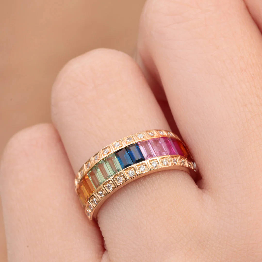 Noor Rose Gold Baguette Sapphire Half Set Band - Image 4