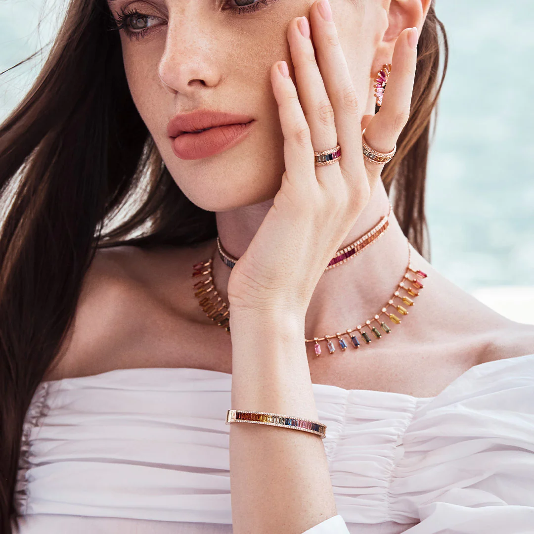 Noor Rose Gold Baguette Sapphire Bangle - Image 4