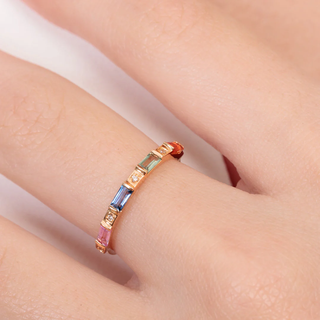 Noor Rose Gold Baguette Sapphire Small Ring - Image 3