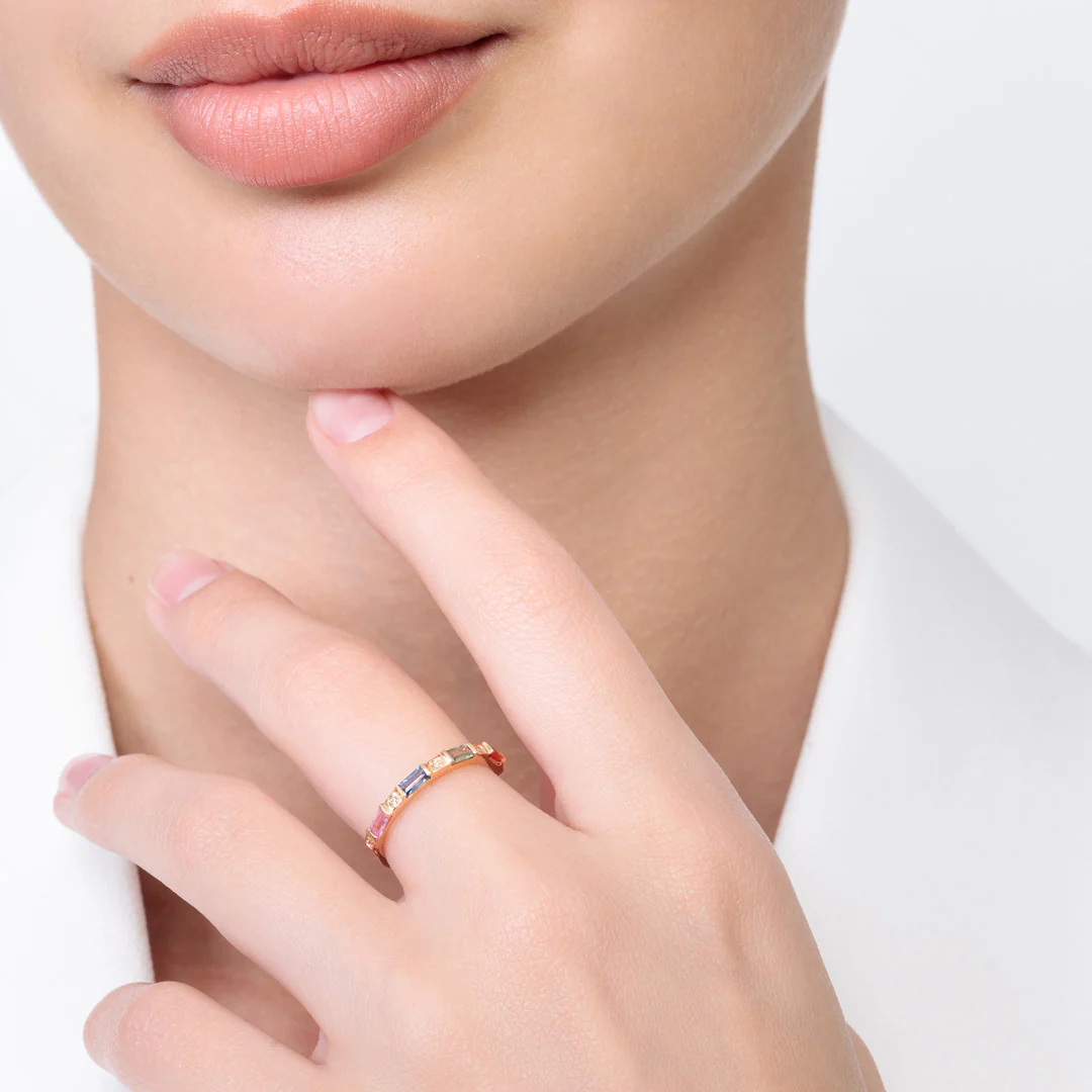 Noor Rose Gold Baguette Sapphire Small Ring - Image 4