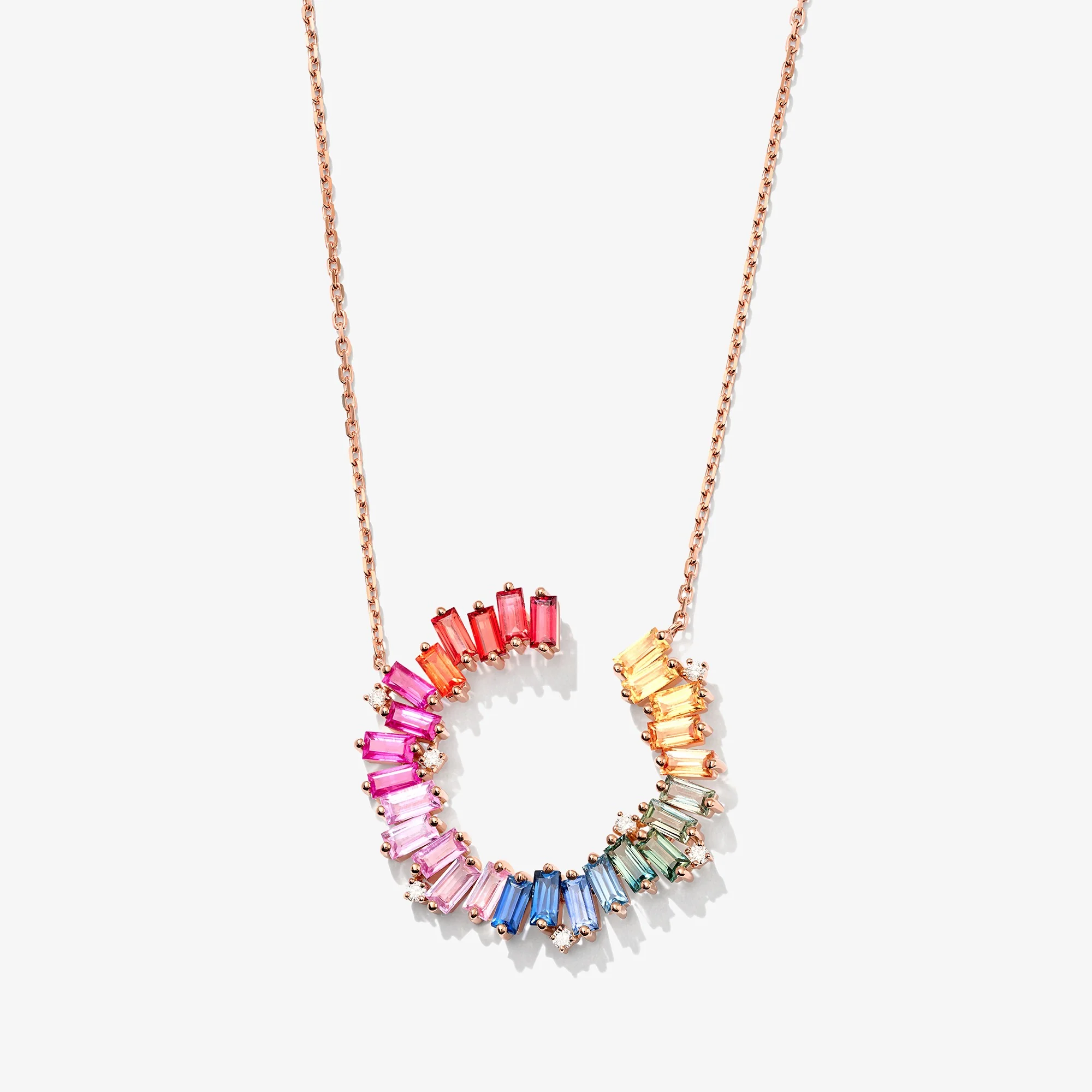 Noor Rose Gold Baguette Sapphires Necklace