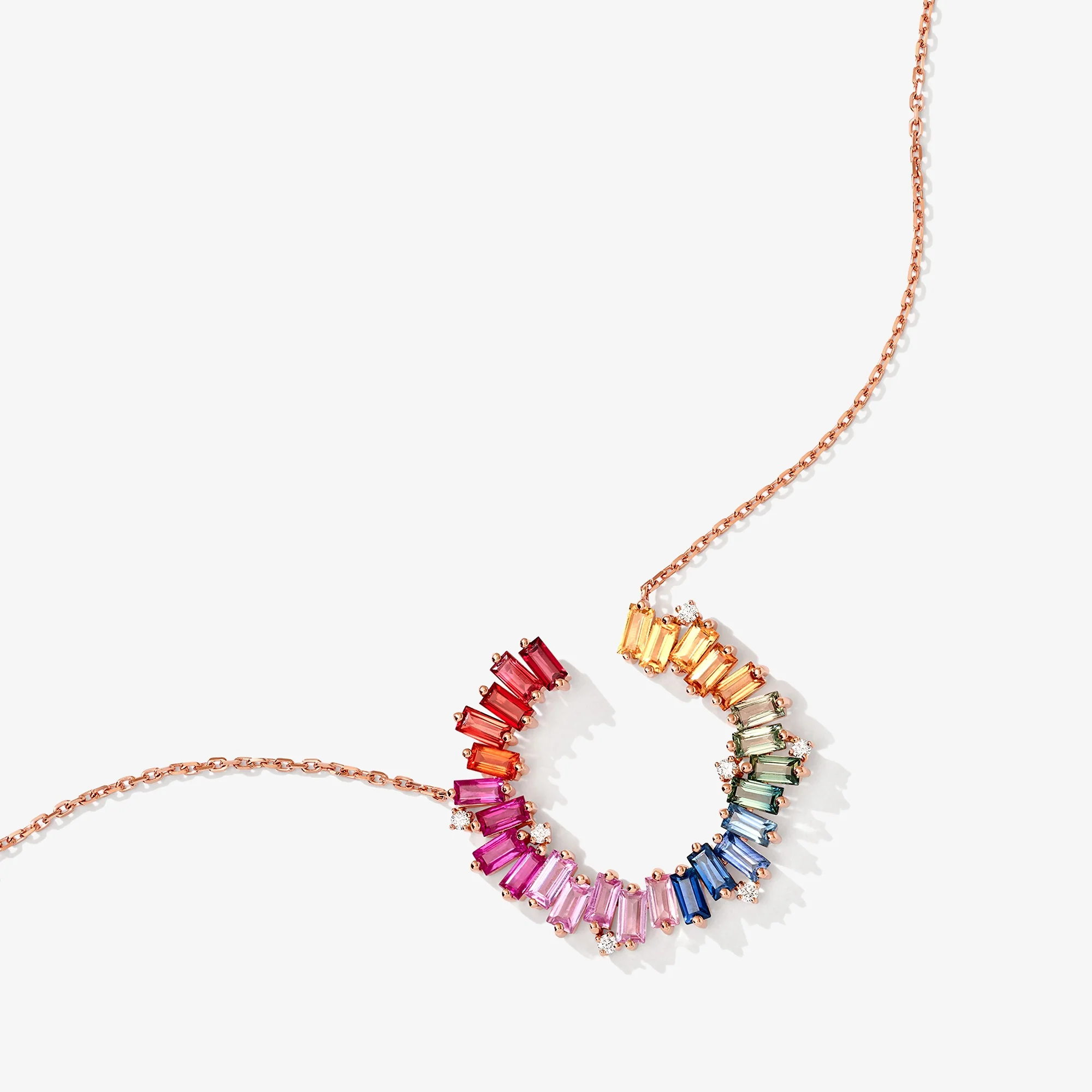 Noor Rose Gold Baguette Sapphires Necklace - Image 2