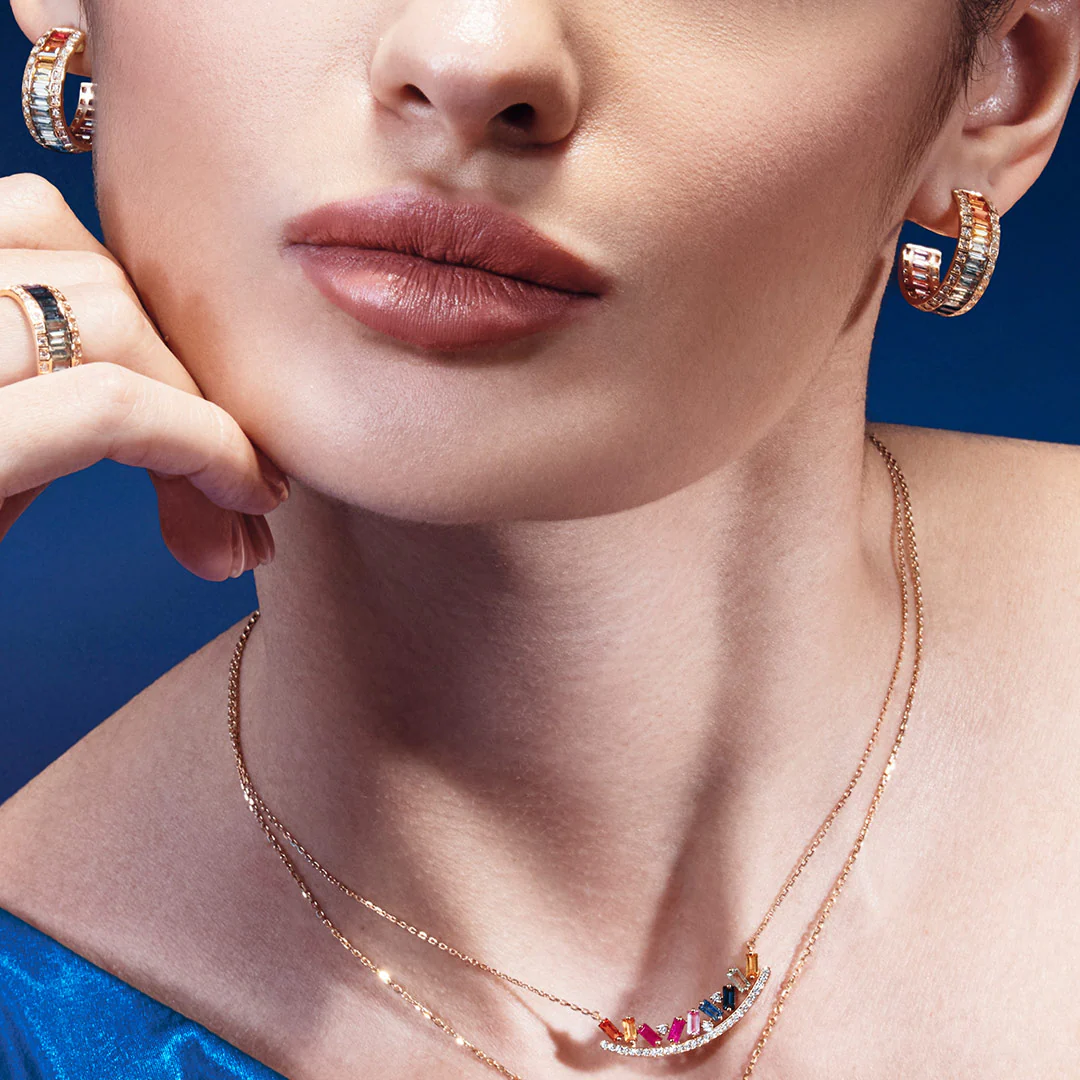 Noor Rose Gold Baguette Sapphires Necklace - Image 3