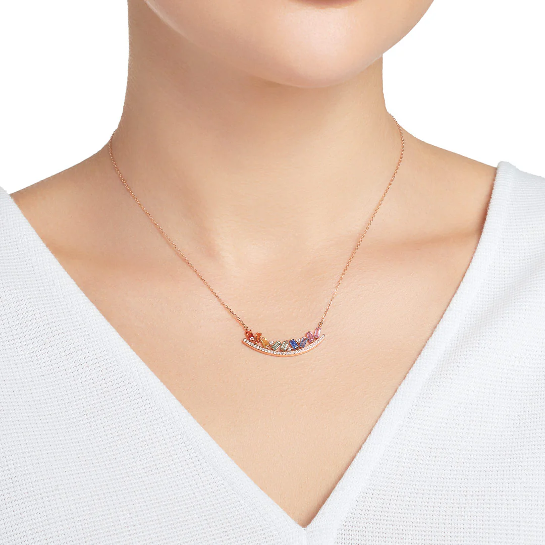 Noor Rose Gold Baguette Sapphires Necklace - Image 4