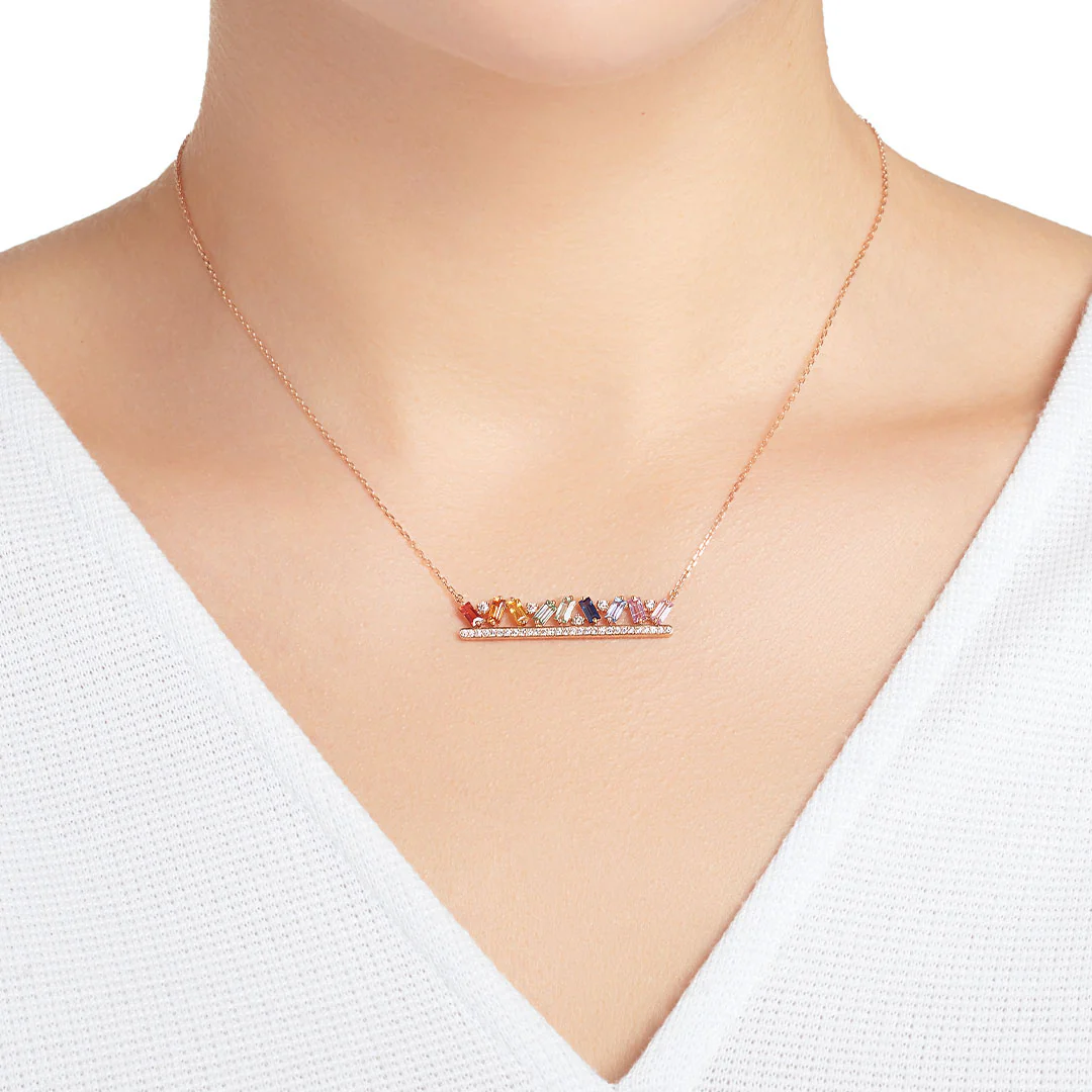 Noor Rose Gold Baguette Sapphires Necklace - Image 3