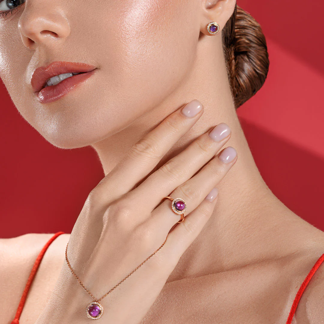 Noor Rose Gold Diamond Amethyst Earring - Image 3