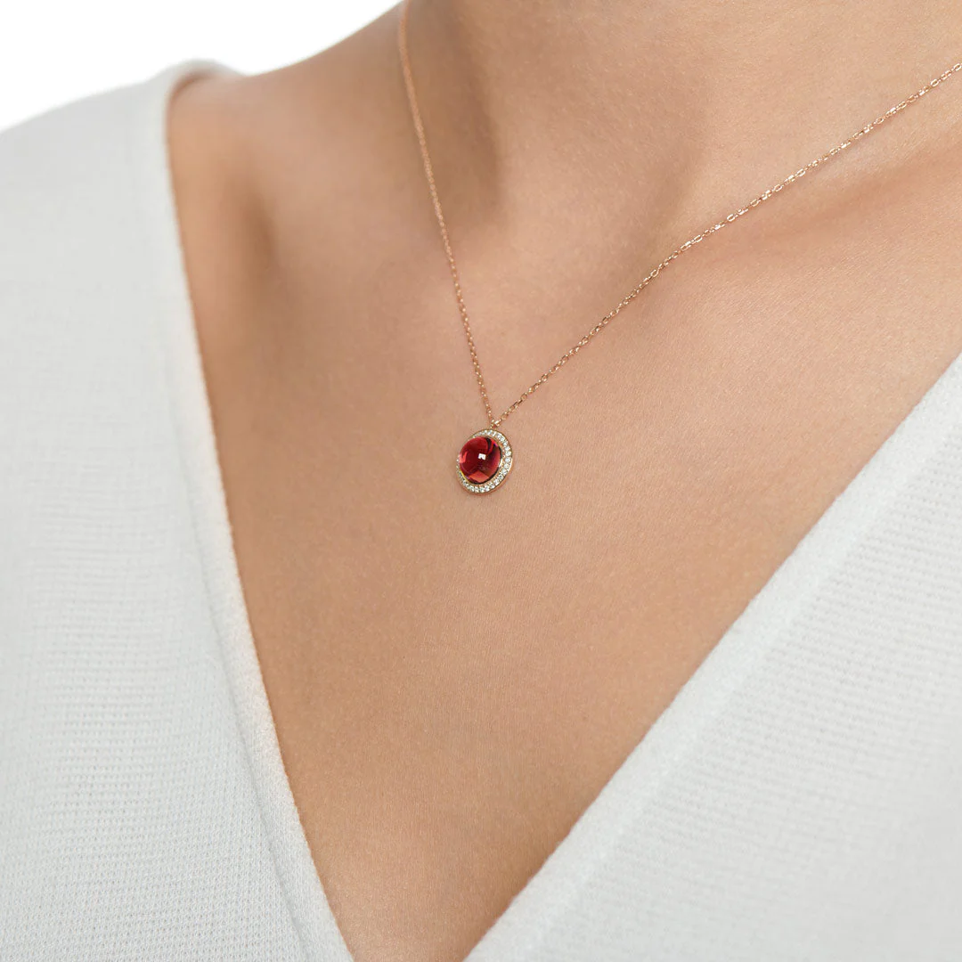 Noor Rose Gold Diamond Rhodolite Necklace - Image 3