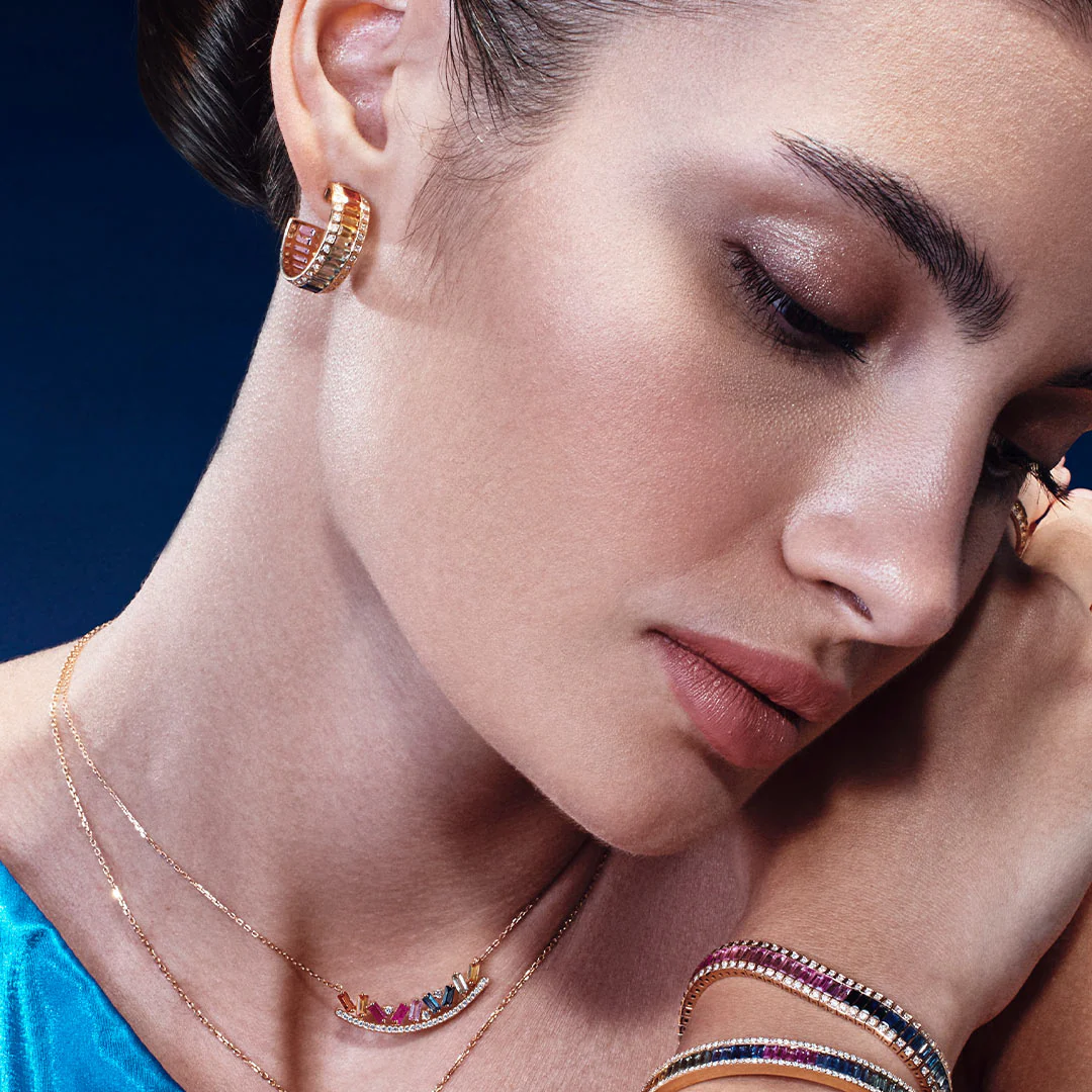 Noor Rose Gold Sapphire Hoop Earring - Image 3