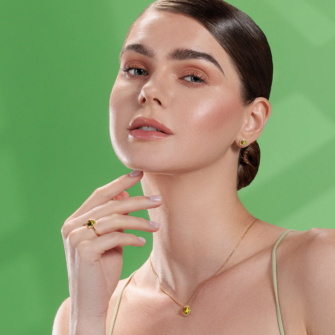Noor Yellow Gold Diamond Peridot Earring - Image 3