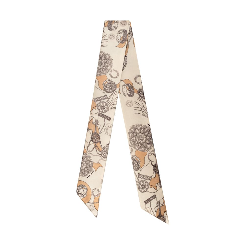 Samra Silk Petite Scarf in Off White with Turath illustrations