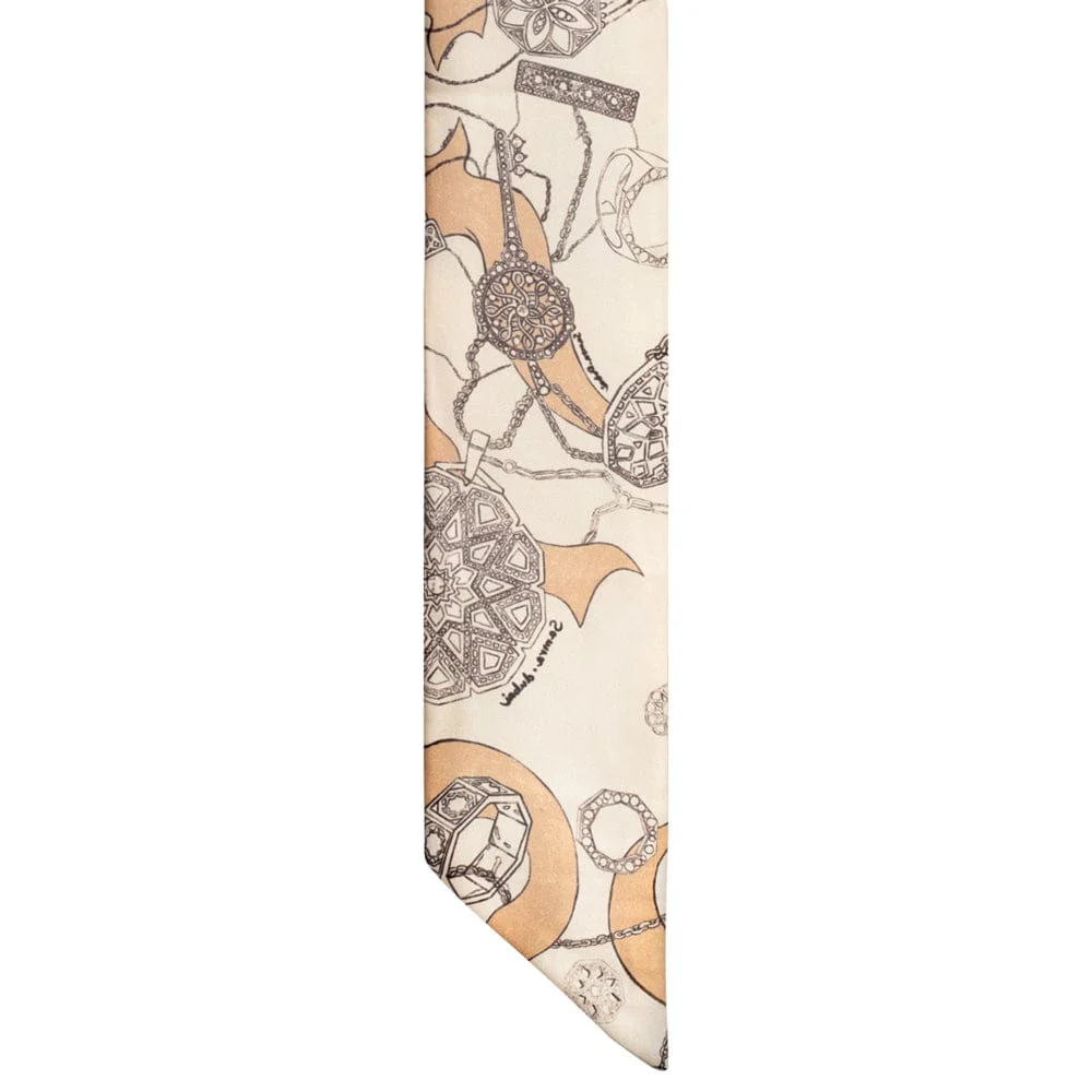 Samra Silk Petite Scarf in Off White with Turath illustrations - Image 2