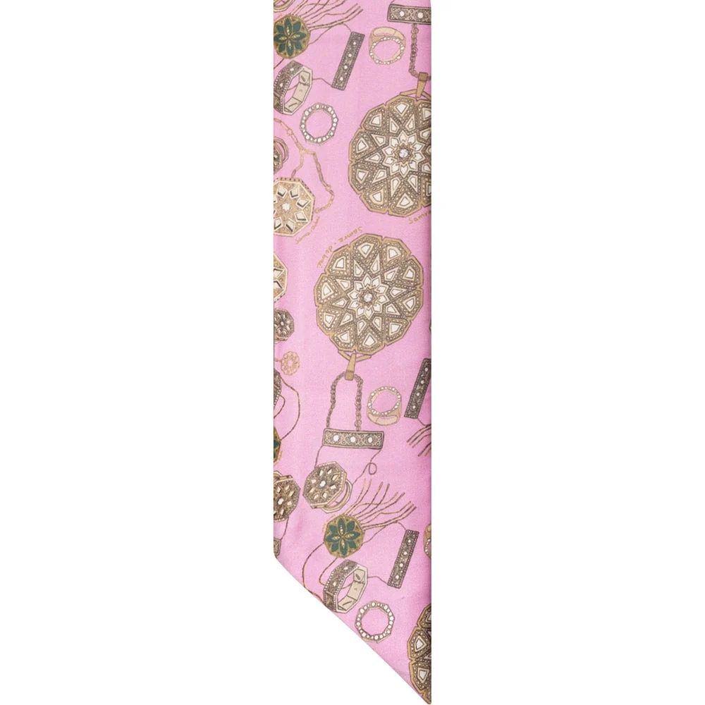 Samra Silk Petite Scarf in Pink with Turath illustrations - Image 3