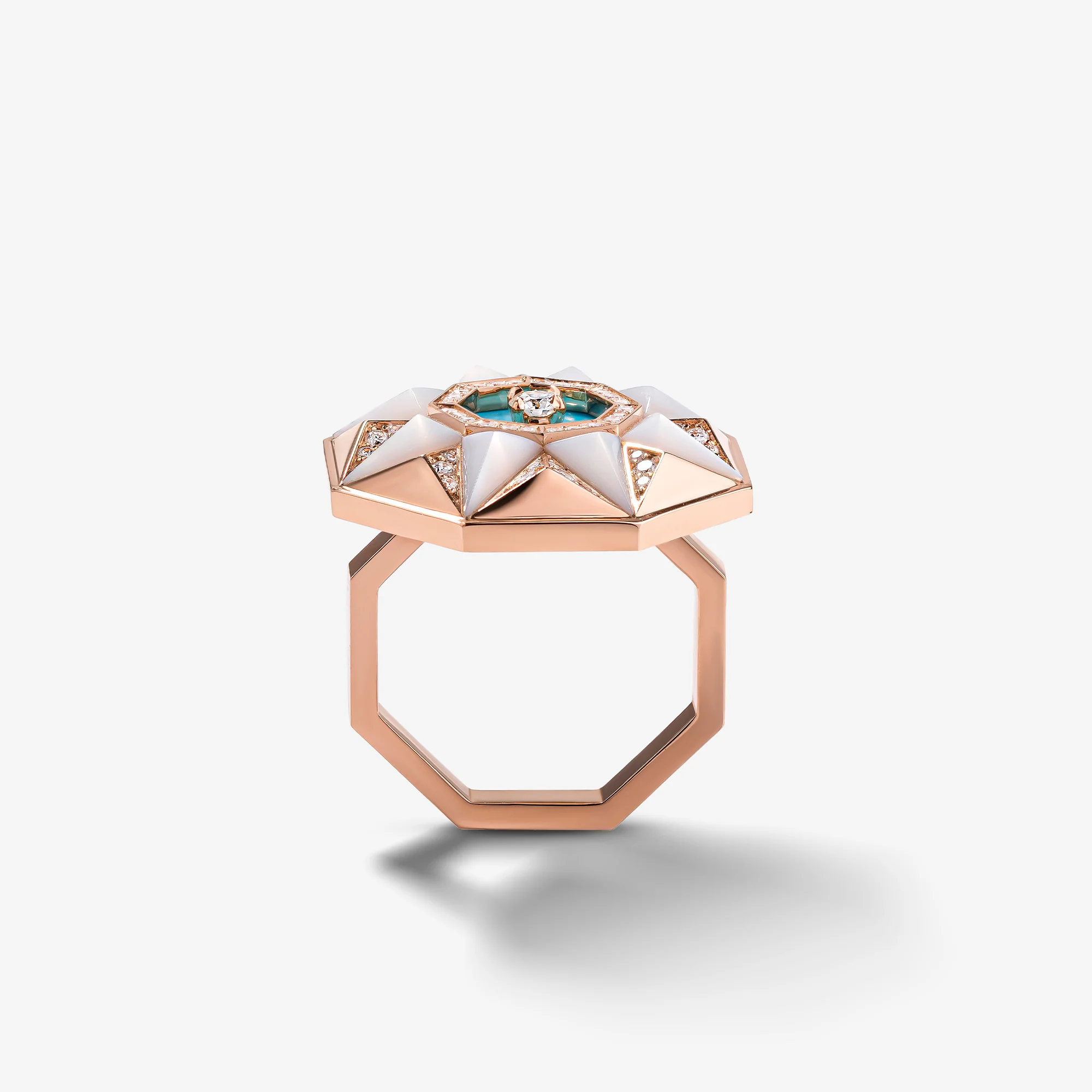Sarh Kayan Turath Turquoise & Mother of Pearl Ring - Image 3