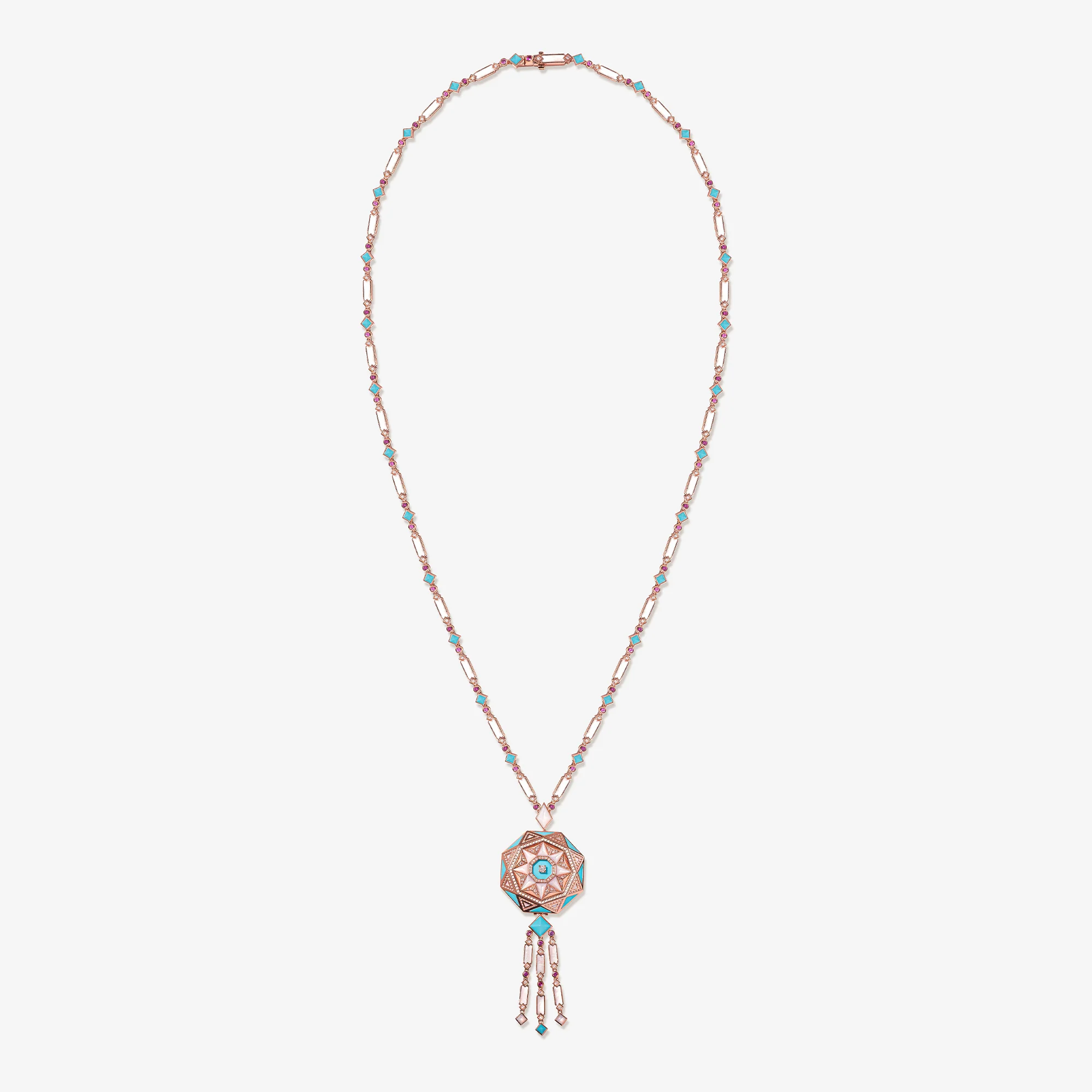Sarh Kayan Turath Turquoise & Mother of Pearl Sautoir Necklace