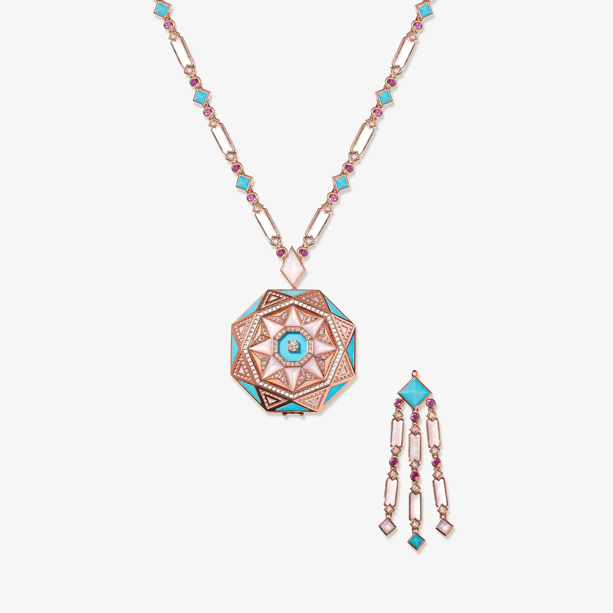 Sarh Kayan Turath Turquoise & Mother of Pearl Sautoir Necklace - Image 2