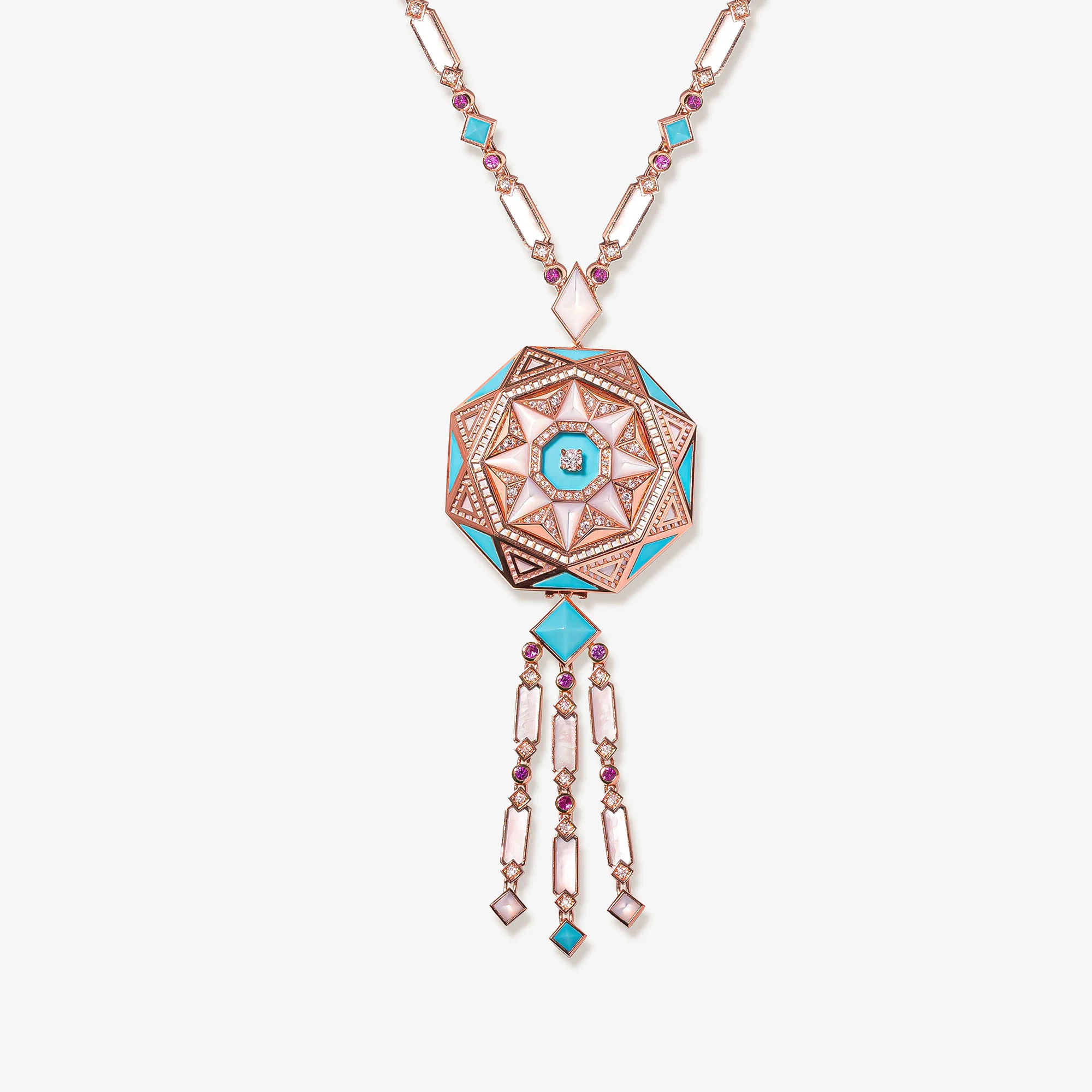Sarh Kayan Turath Turquoise & Mother of Pearl Sautoir Necklace - Image 3